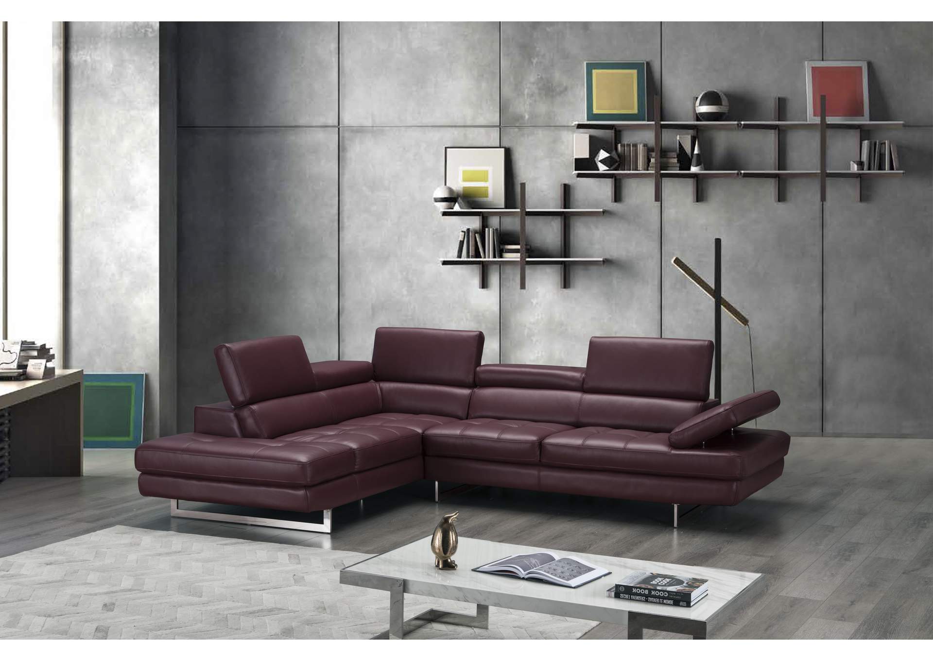 A761 Italian Leather Sectional Maroon In Left Hand Facing image 5