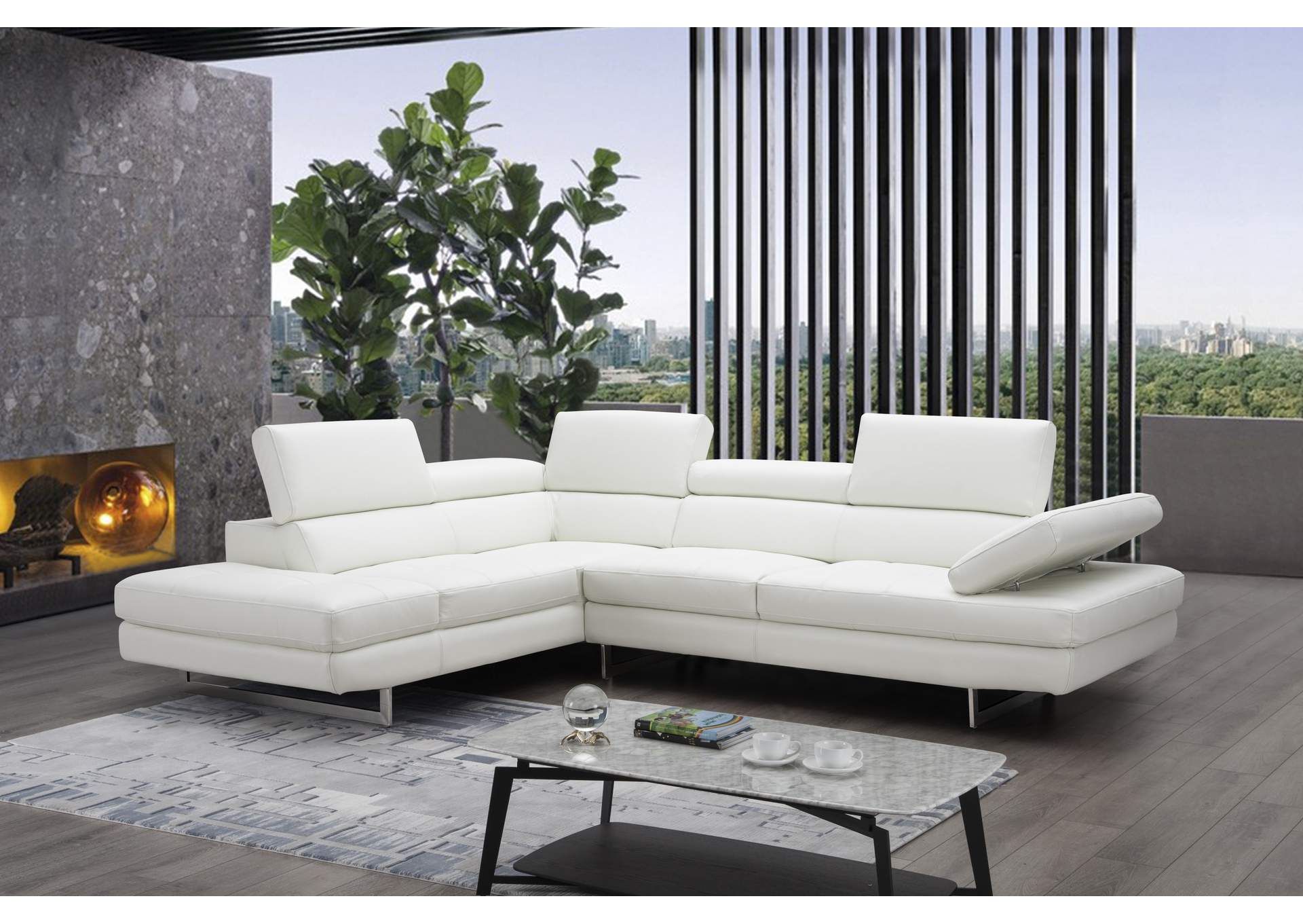 A761 Italian Leather Sectional White In Left Hand Facing image 1