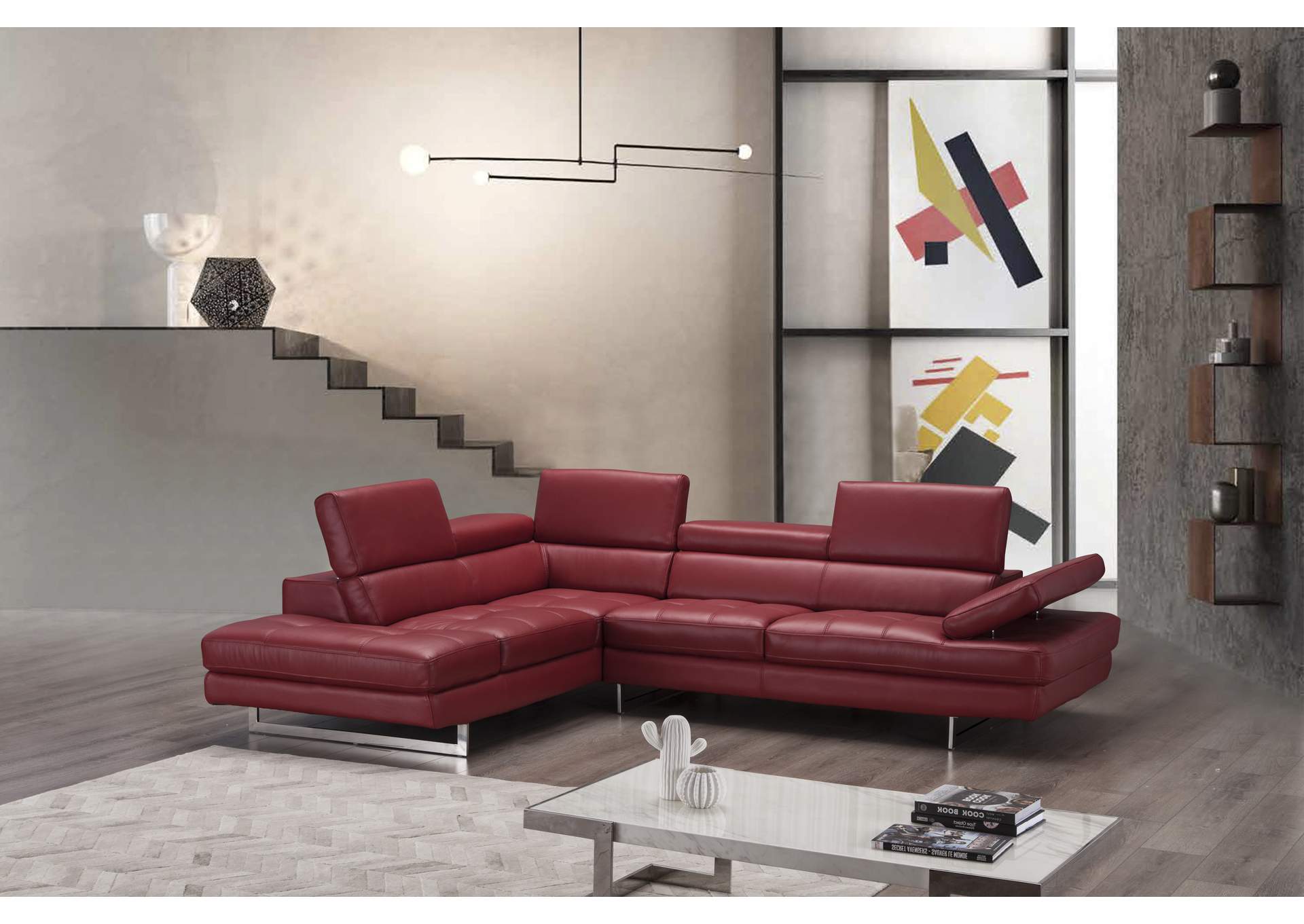 A761 Italian Leather Sectional Red In Left Hand Facing image 5