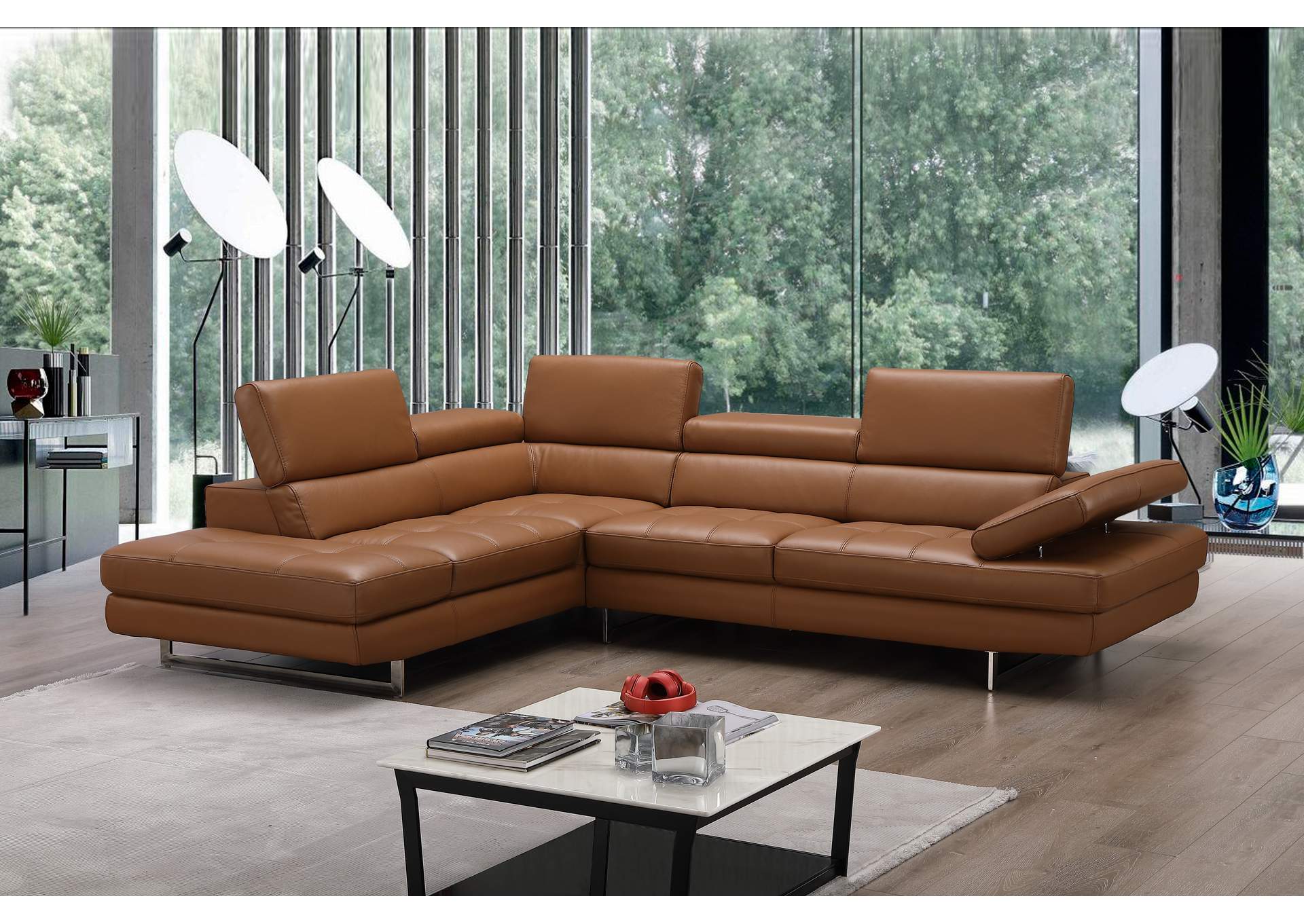 A761 Italian Leather Sectional Caramel In Left Hand Facing image 4