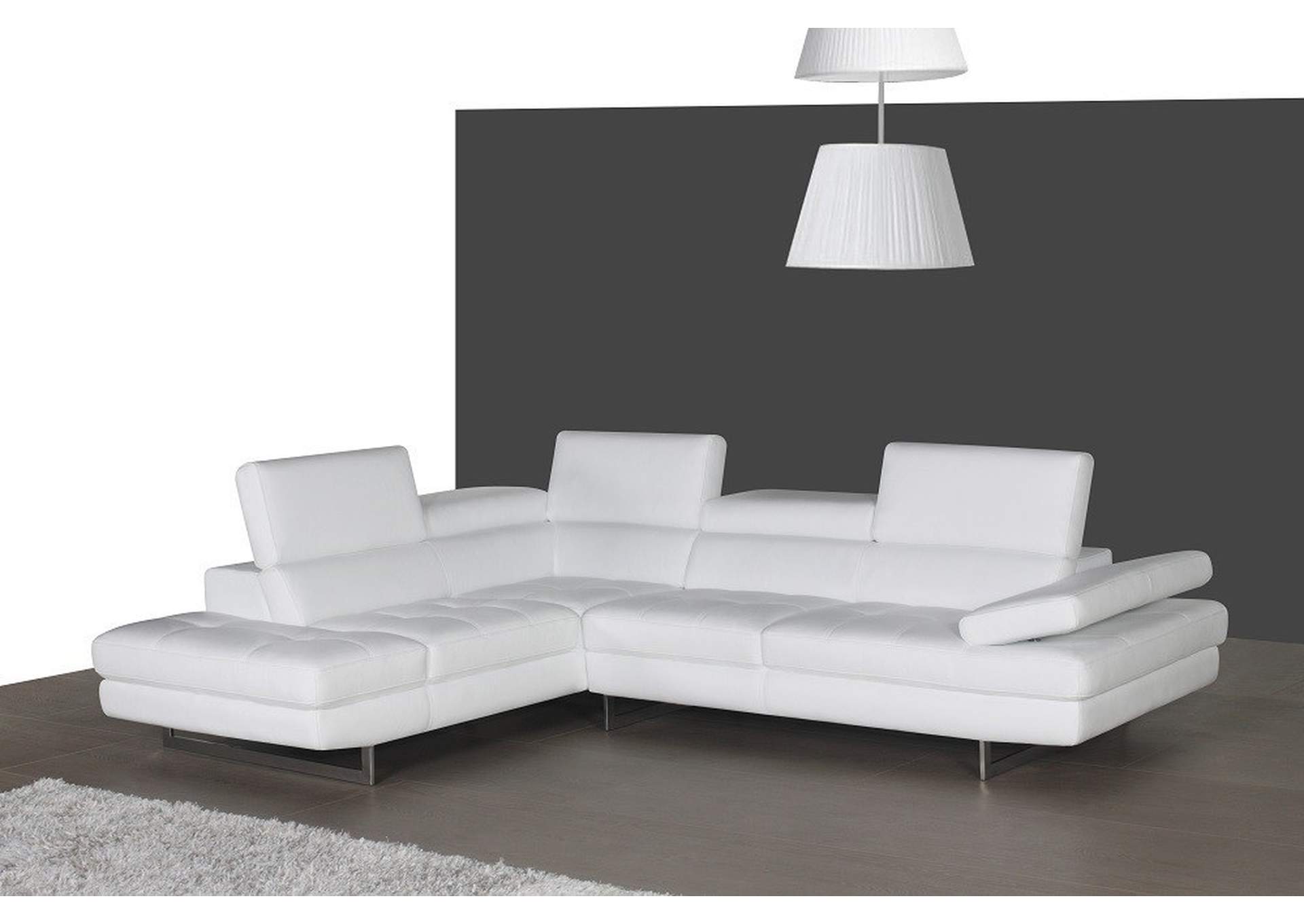A761 Italian Leather Sectional Snow White In Left Hand Facing image 3