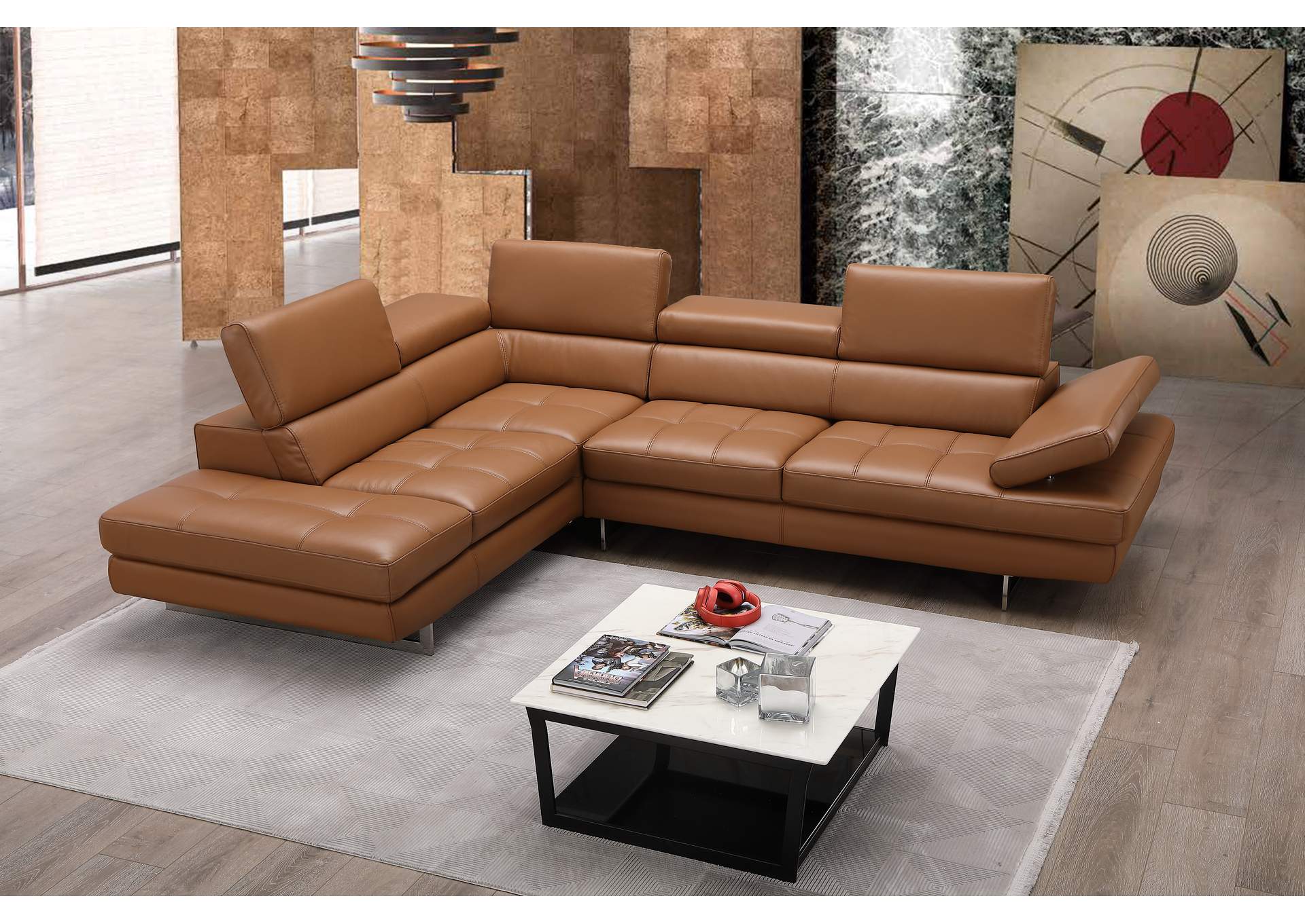 A761 Italian Leather Sectional Caramel In Left Hand Facing image 1