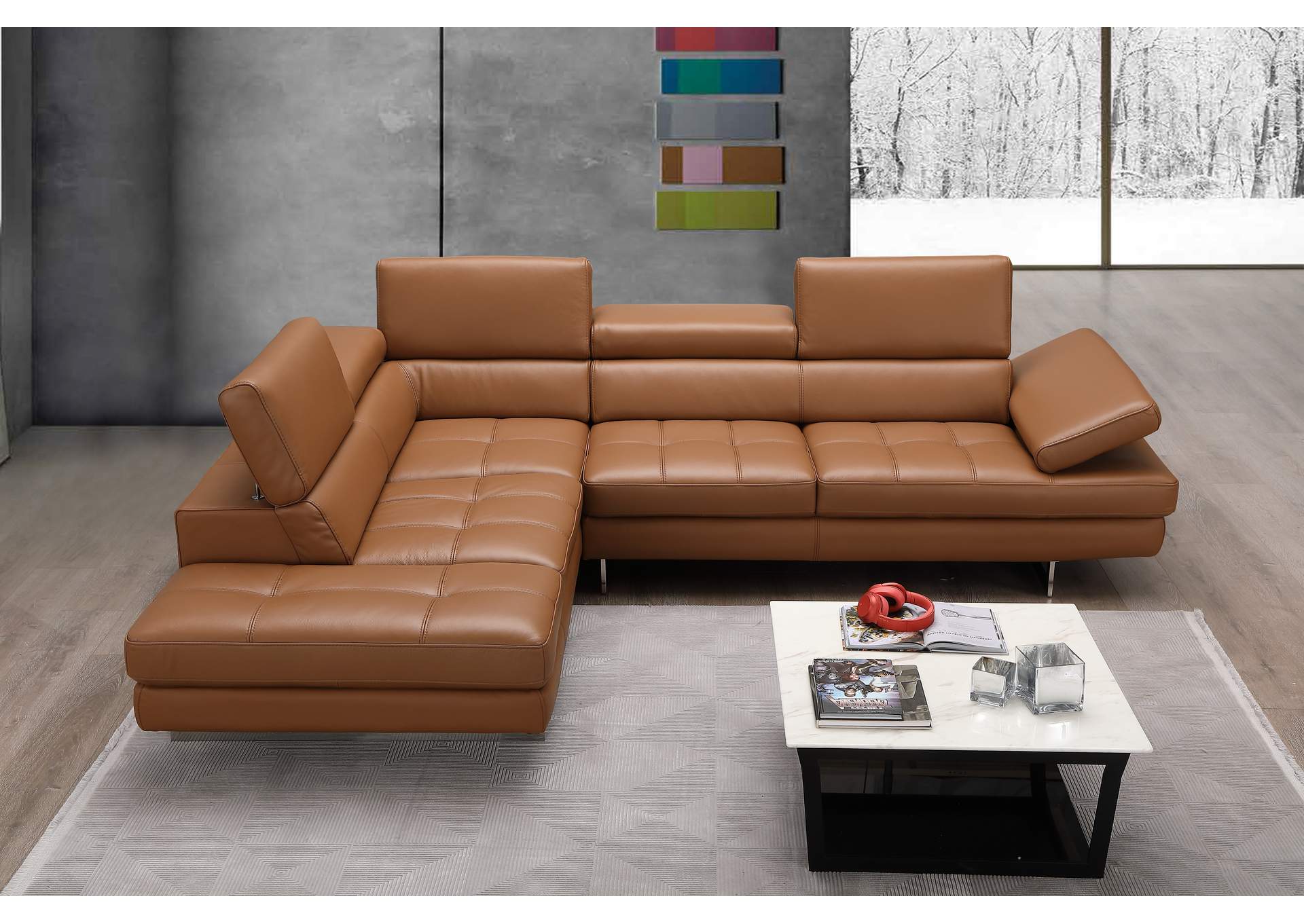 A761 Italian Leather Sectional Caramel In Left Hand Facing image 5