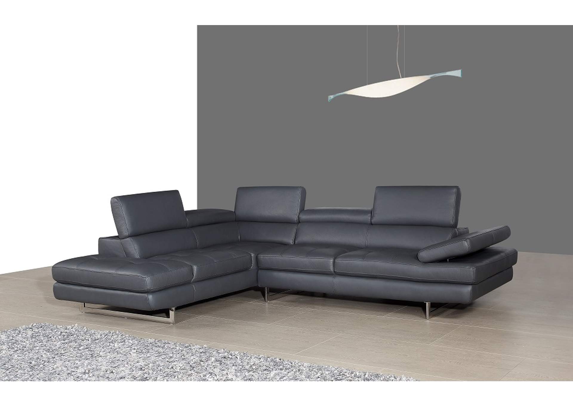 A761 Italian Leather Sectional Slate Grey In Left Hand Facing image 1