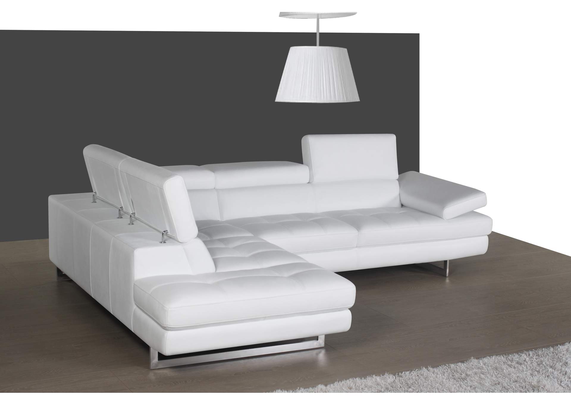 A761 Italian Leather Sectional Snow White In Left Hand Facing image 1