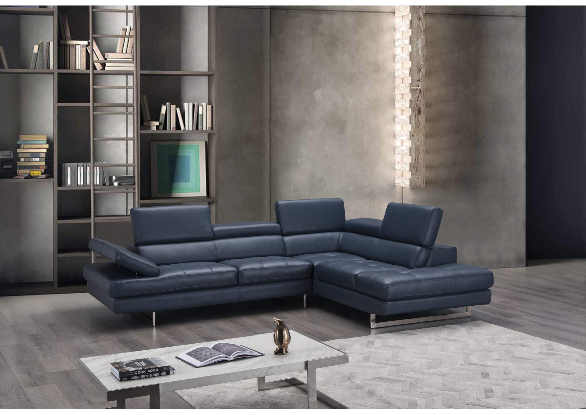 A761 Italian Leather Sectional Blue In Right Hand Facing image 5