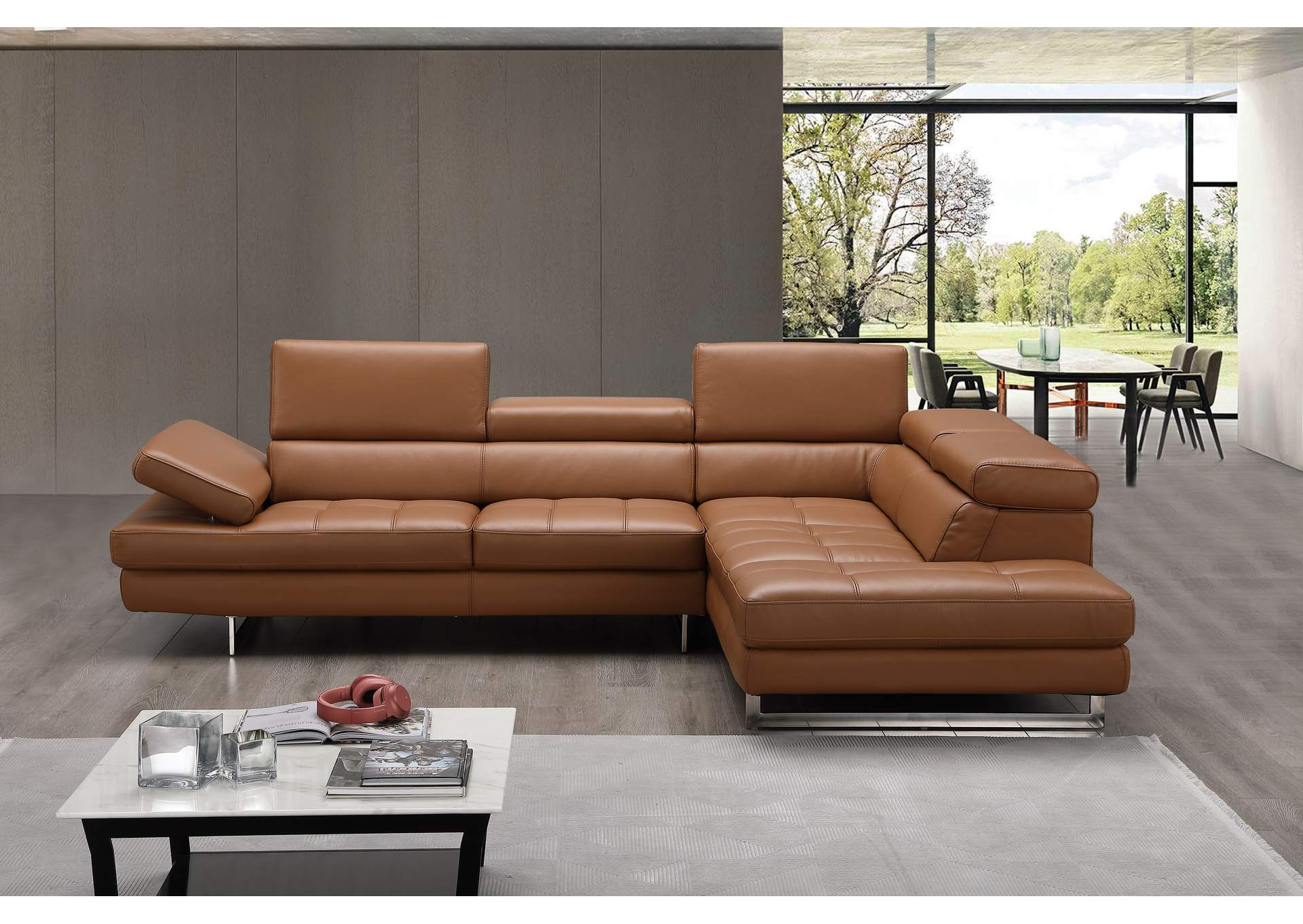 A761 Italian Leather Sectional Caramel In Right Hand Facing image 3