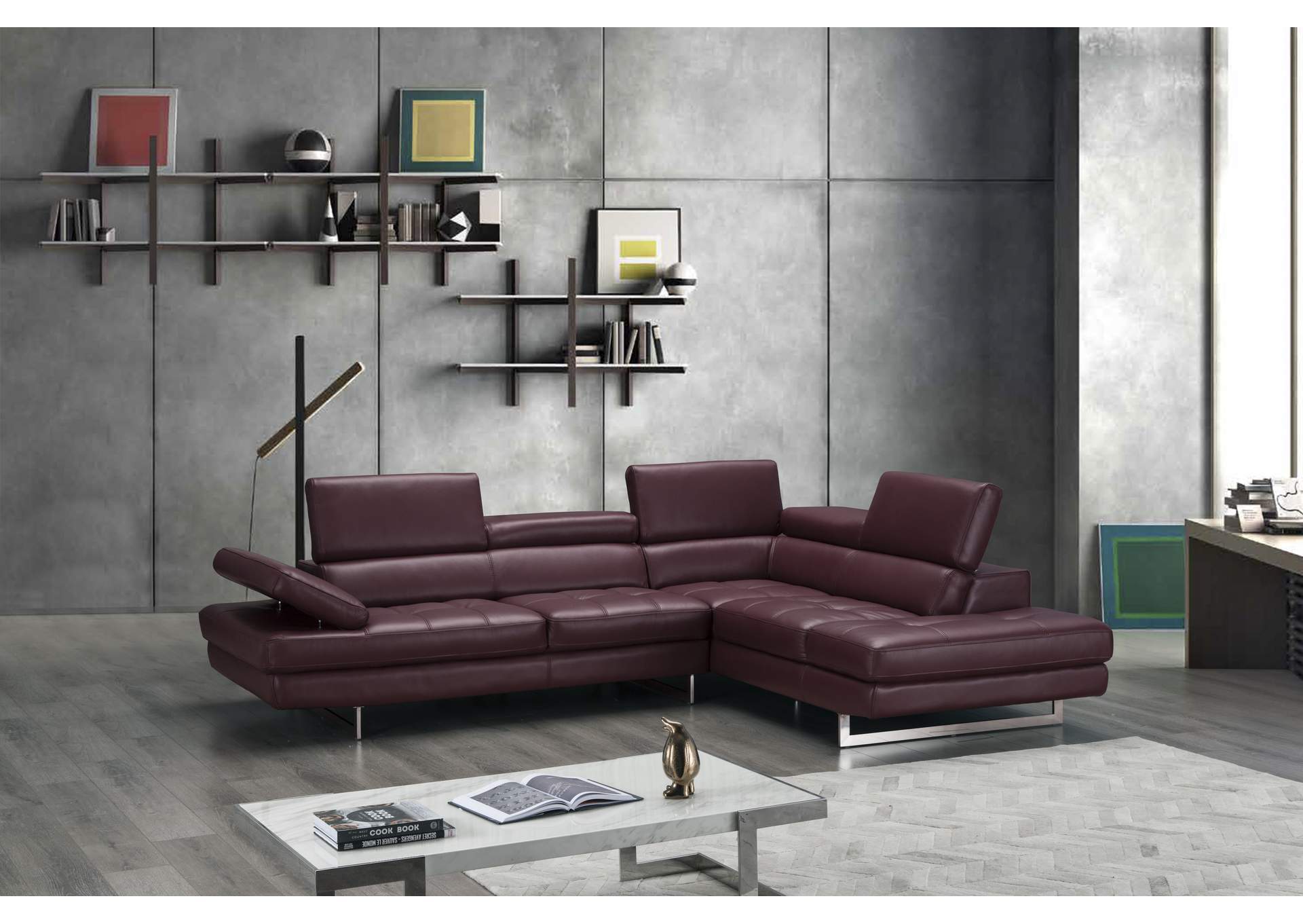A761 Italian Leather Sectional Maroon In Right Hand Facing image 5