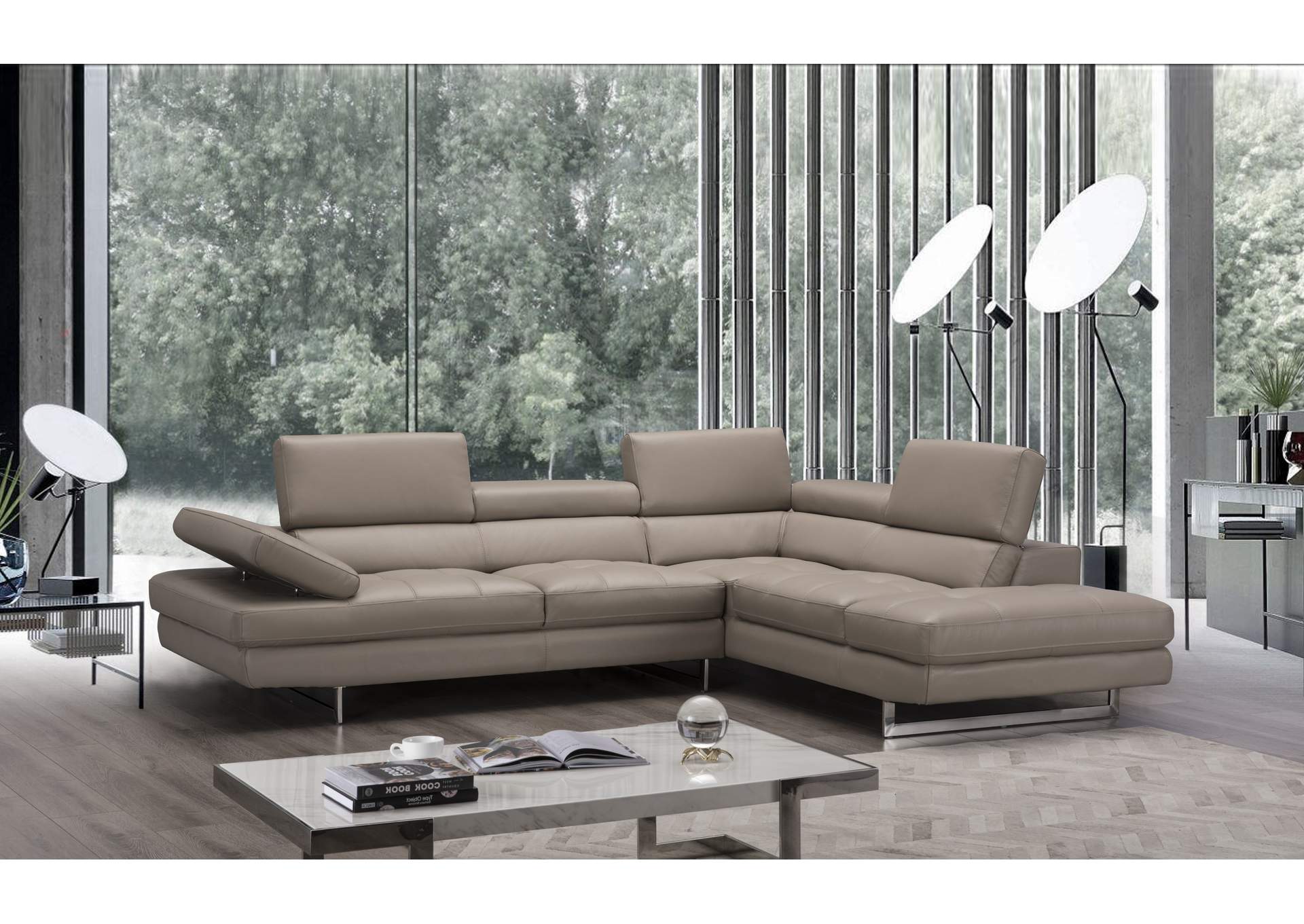 A761 Italian Leather Sectional Slate Peanut In Right Hand Facing image 1