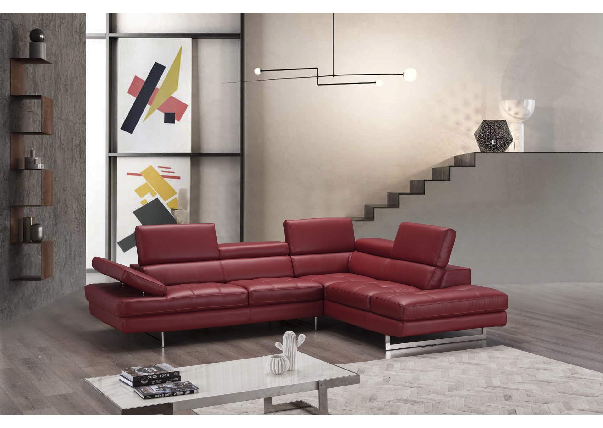 A761 Italian Leather Sectional Red In Right Hand Facing image 5