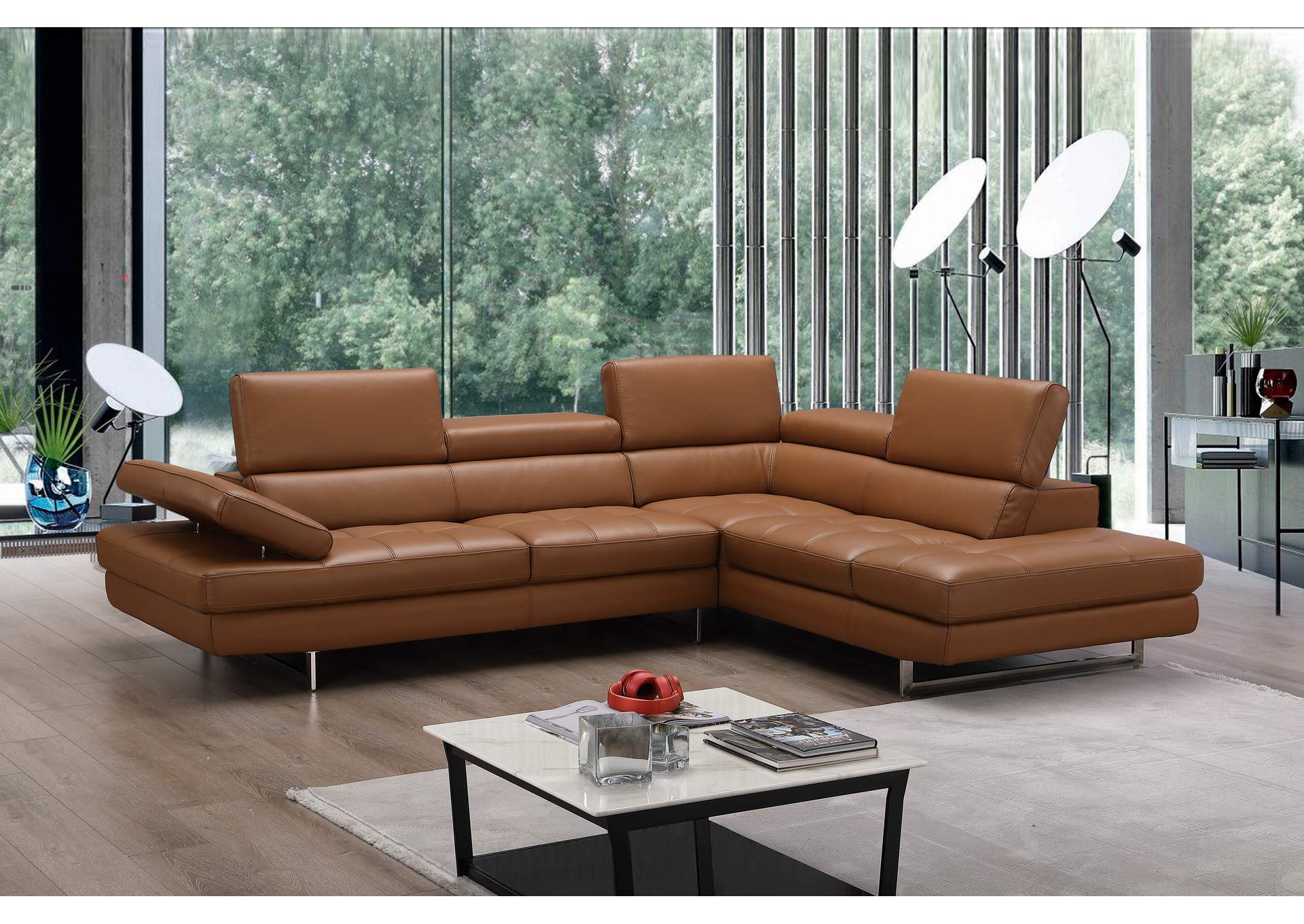 A761 Italian Leather Sectional Caramel In Right Hand Facing image 4