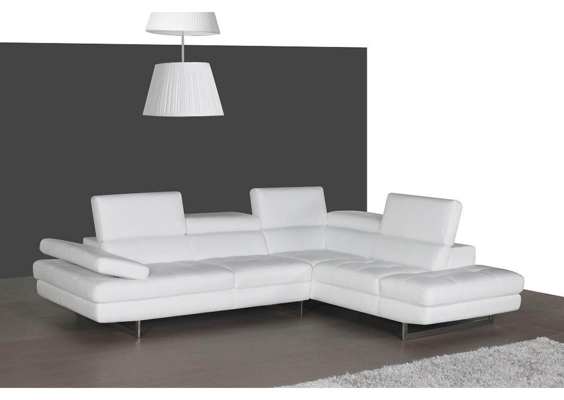 A761 Italian Leather Sectional Snow White In Right Hand Facing image 3