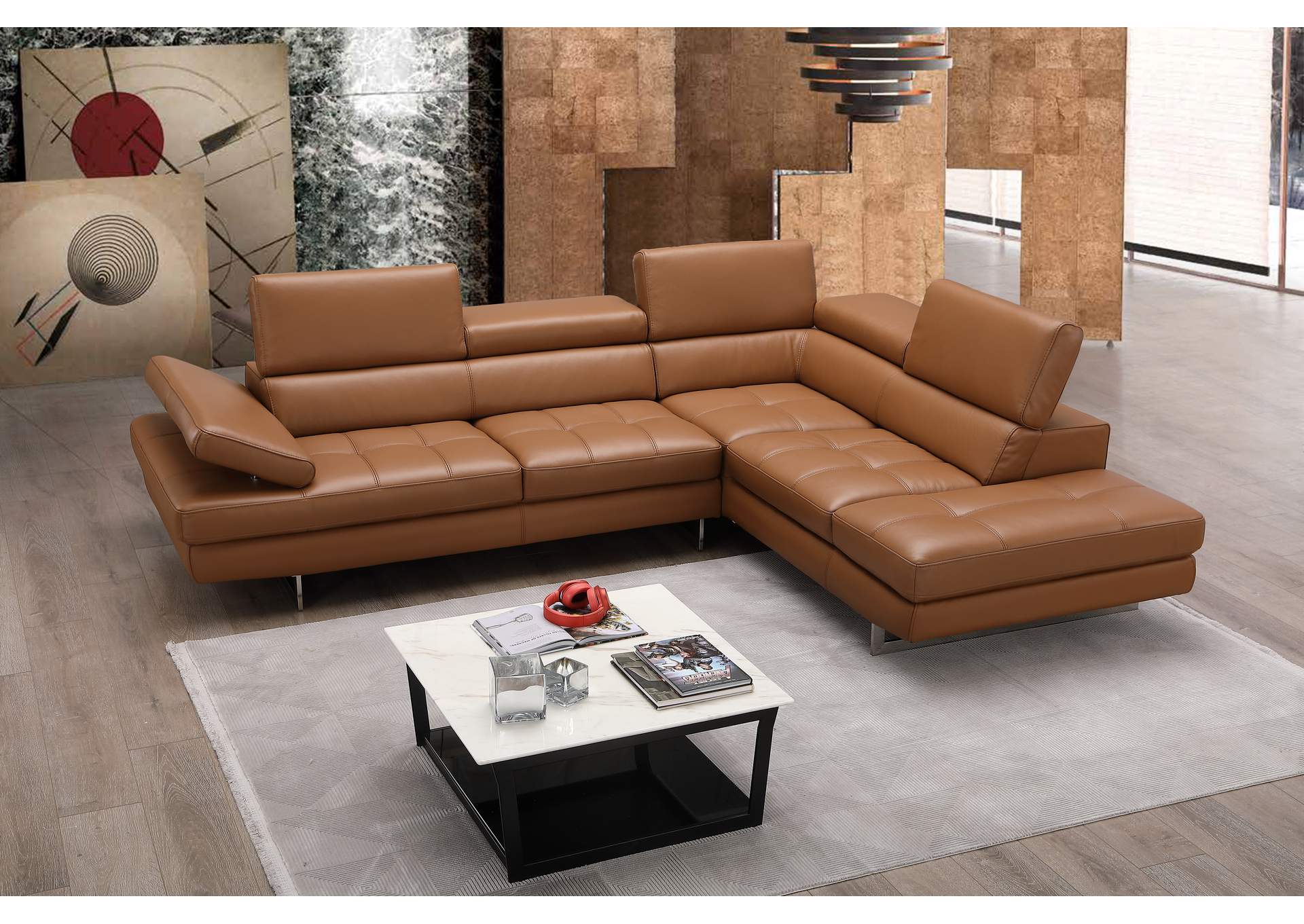 A761 Italian Leather Sectional Caramel In Right Hand Facing image 1