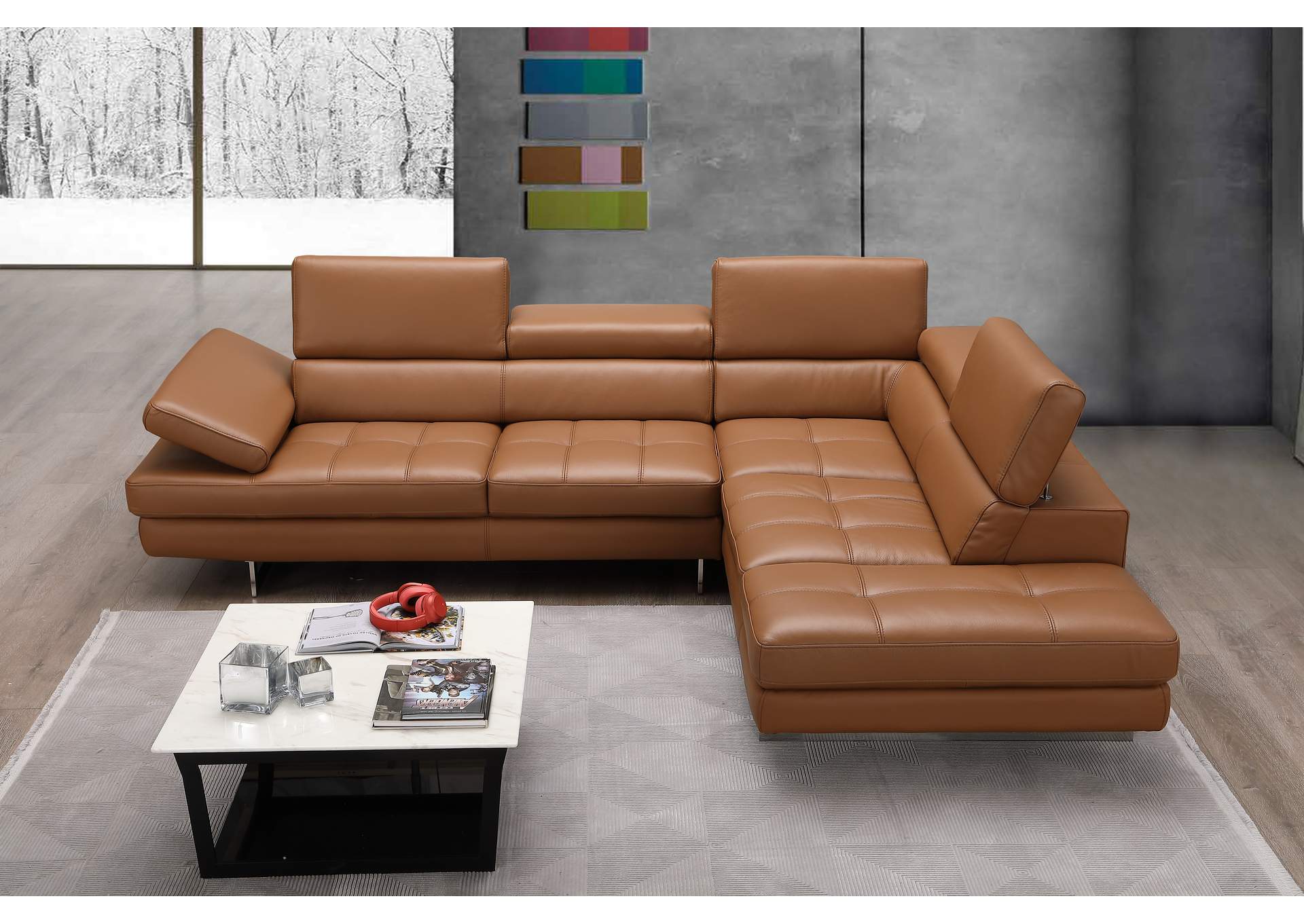 A761 Italian Leather Sectional Caramel In Right Hand Facing image 5