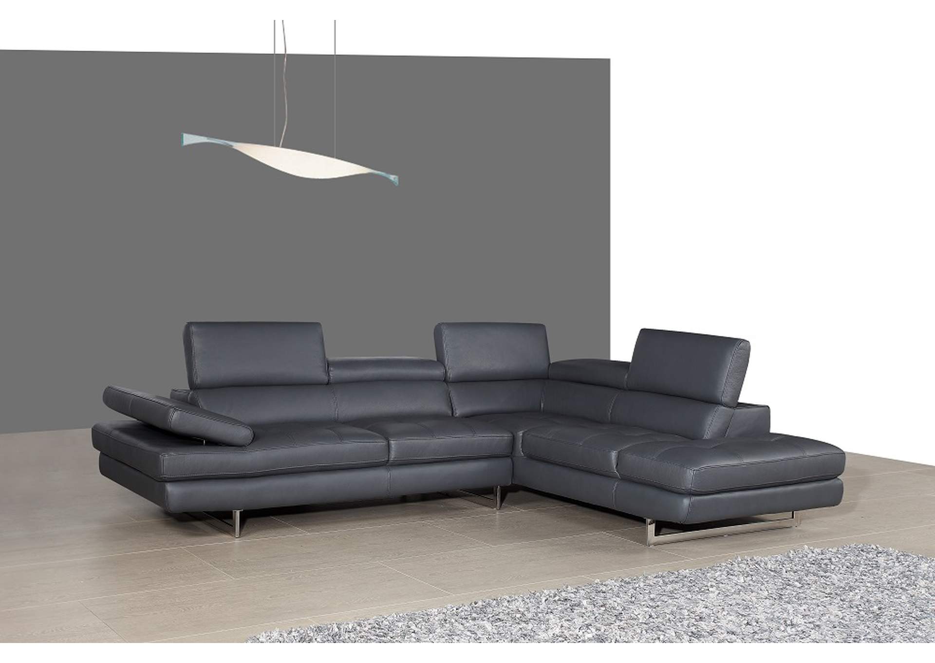 A761 Italian Leather Sectional Slate Grey In Right Hand Facing image 1