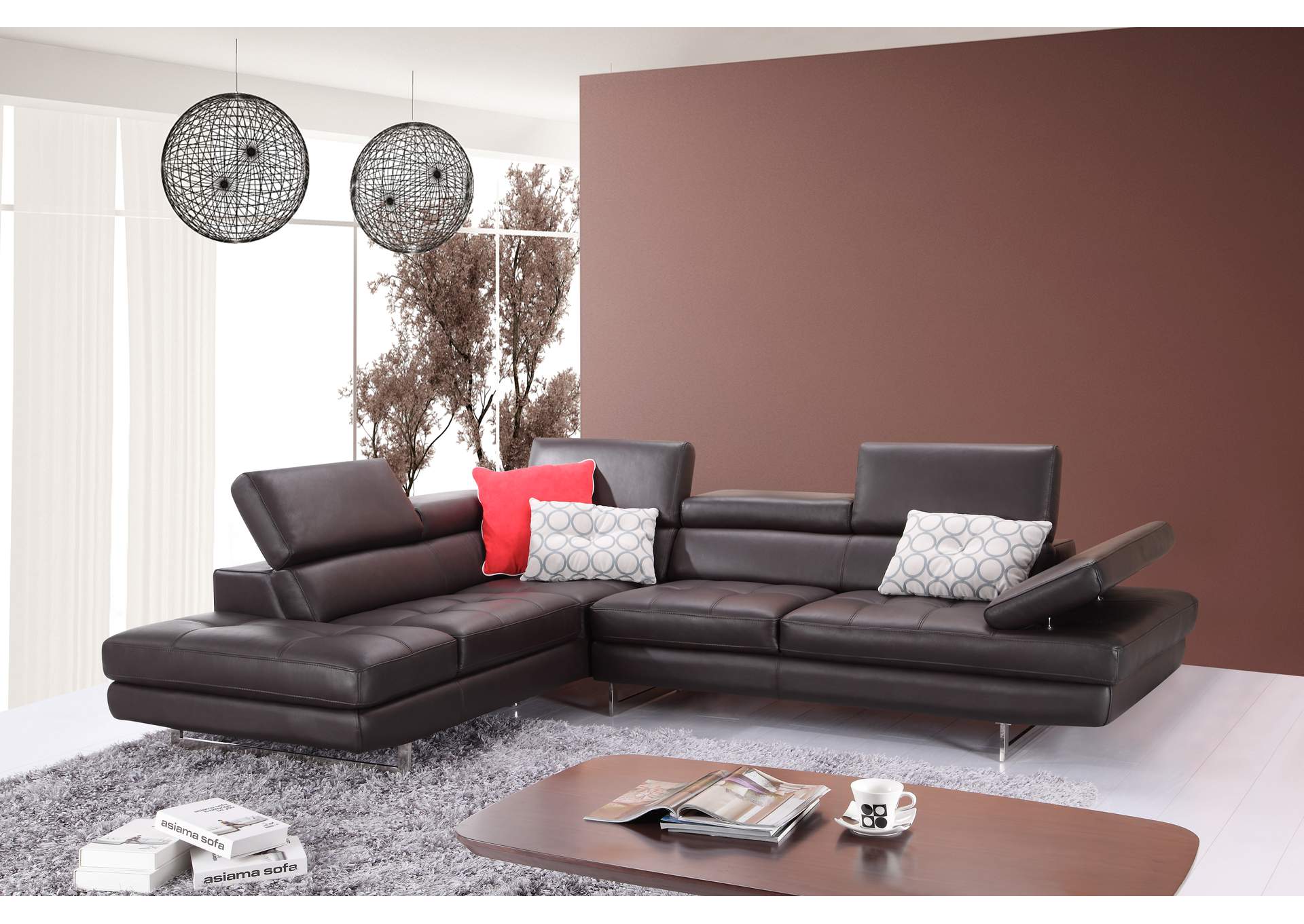 A761 Italian Leather Sectional Slate Coffee In Left Hand Facing image 1