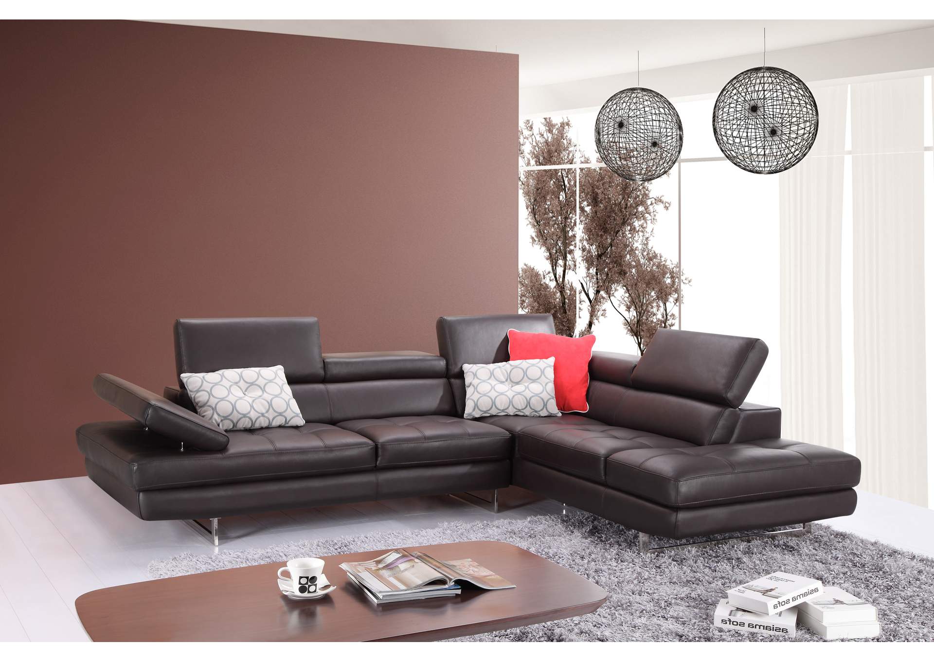 A761 Italian Leather Sectional Slate Coffee In Right Hand Facing image 1