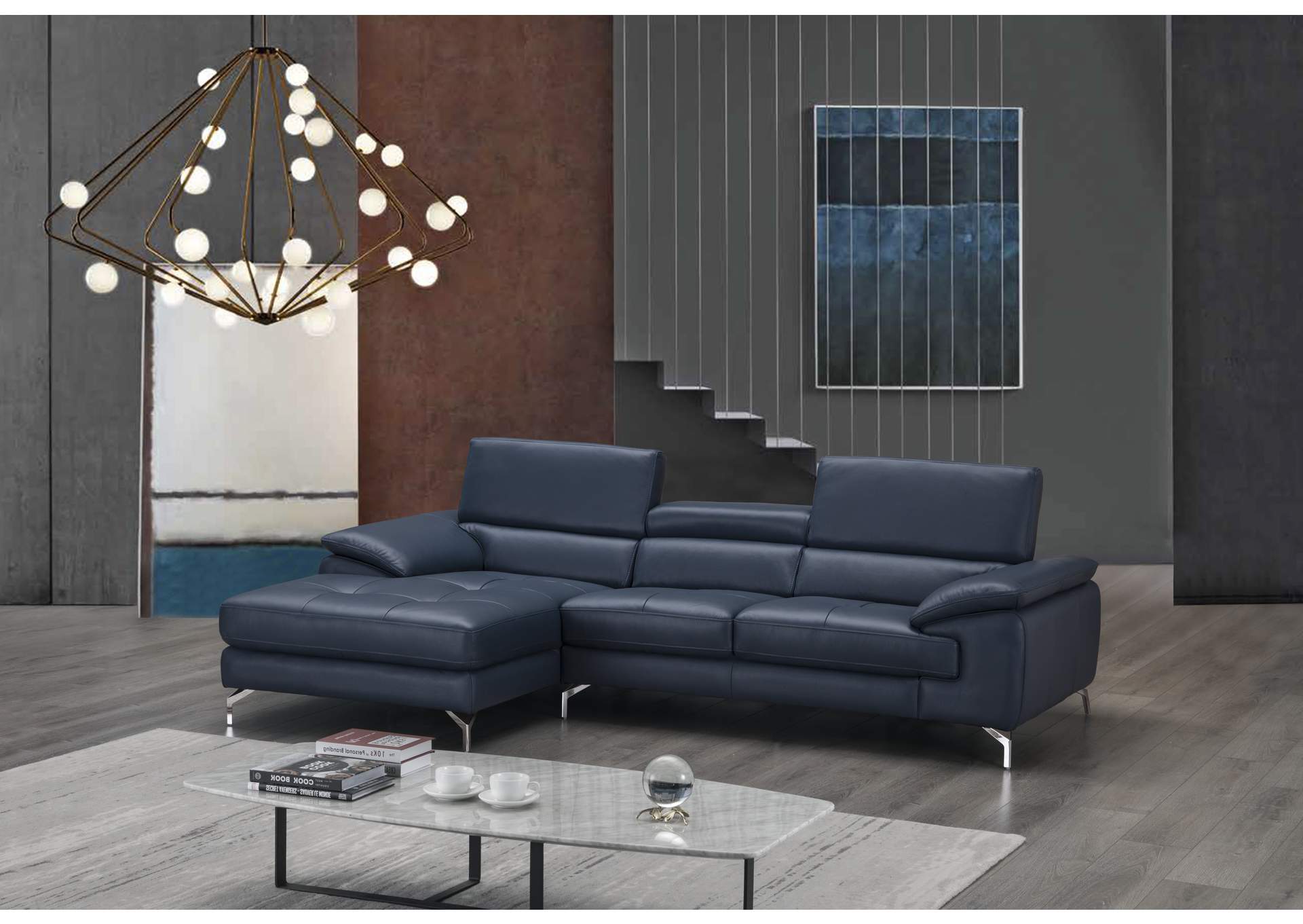 A973B Italian Leather Mini Sectional Left Facing Chaise In Blue image 5