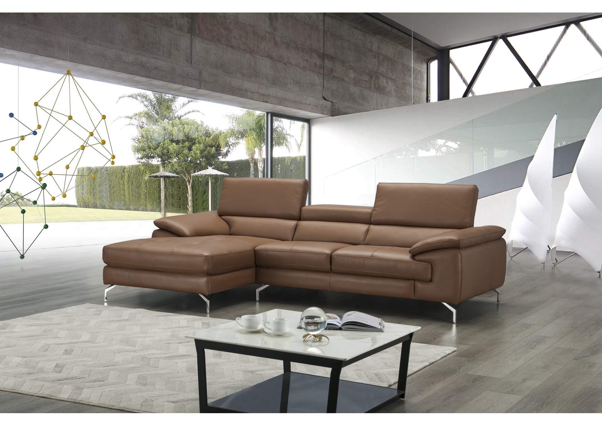 A973B Italian Leather Mini Sectional Left Facing Chaise In Caramel image 6