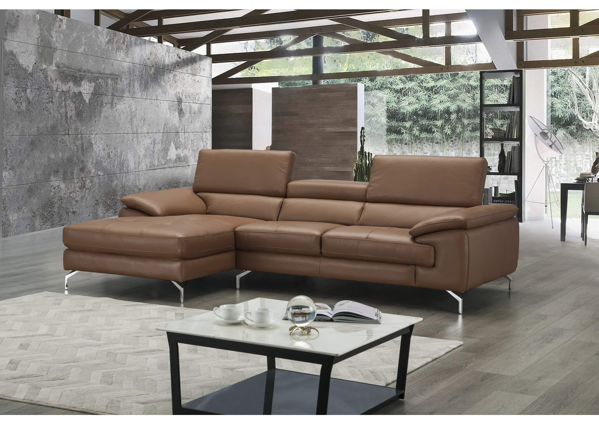 A973B Italian Leather Mini Sectional Left Facing Chaise In Caramel image 7