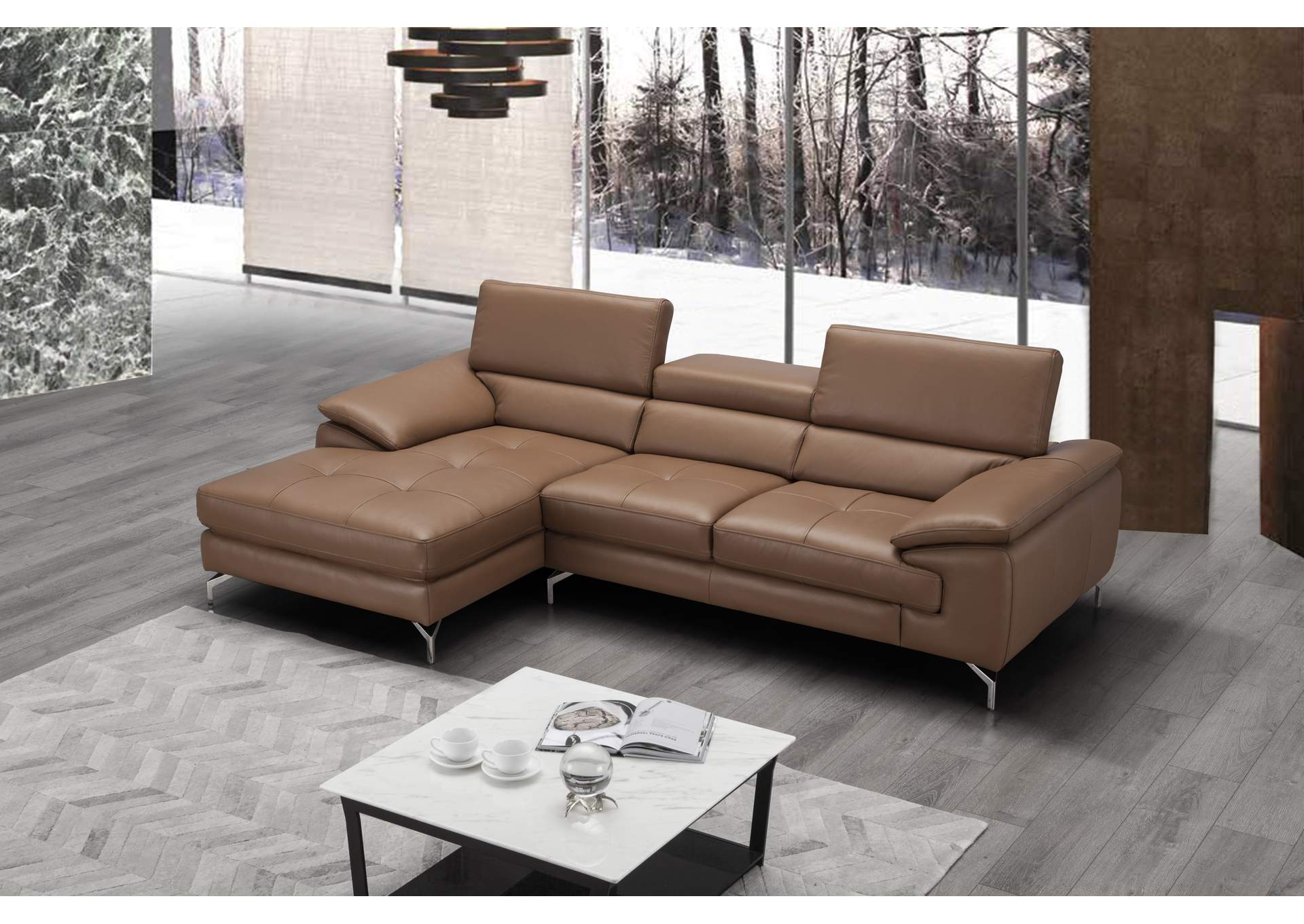A973B Italian Leather Mini Sectional Left Facing Chaise In Caramel image 8