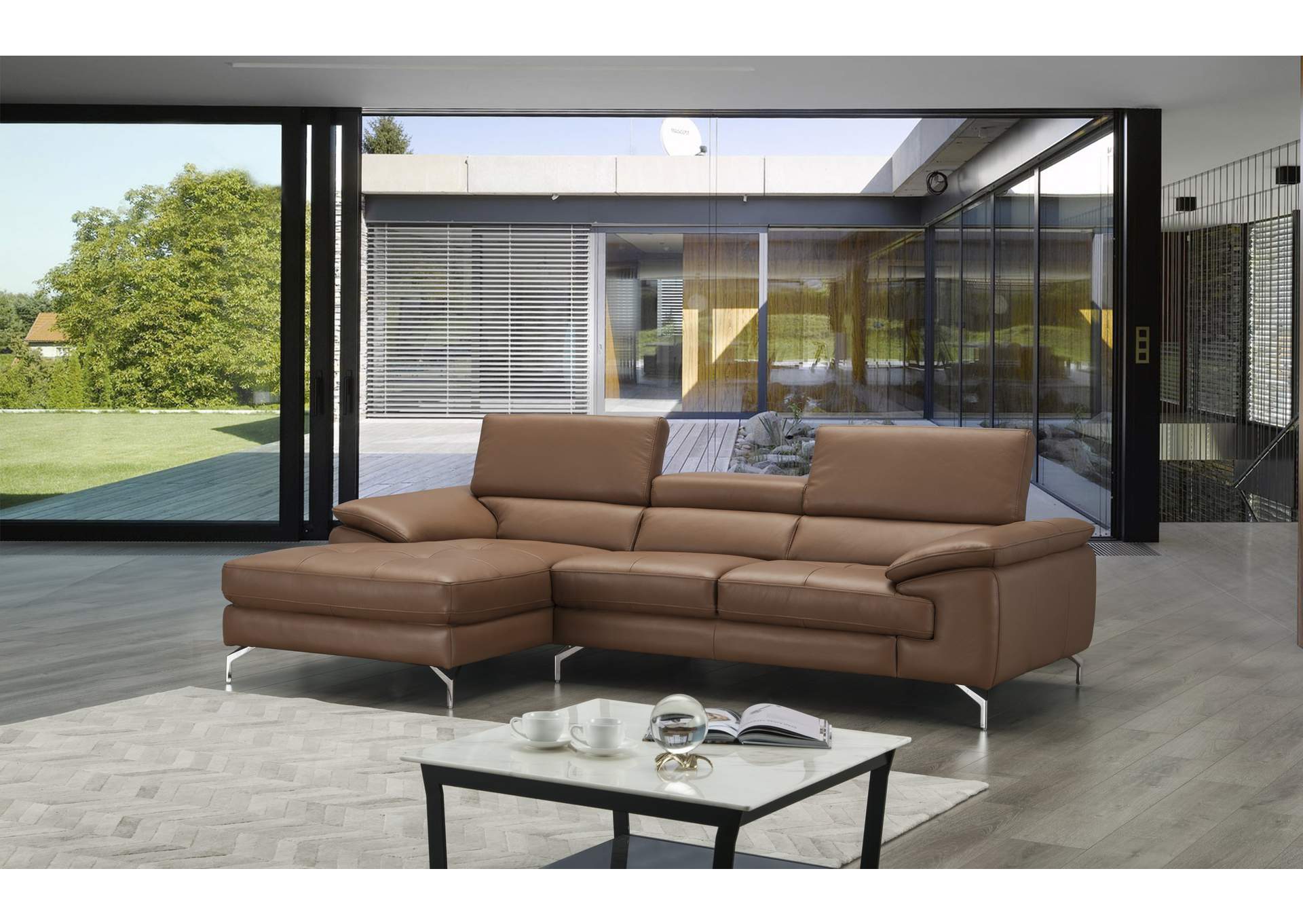 A973B Italian Leather Mini Sectional Left Facing Chaise In Caramel image 5