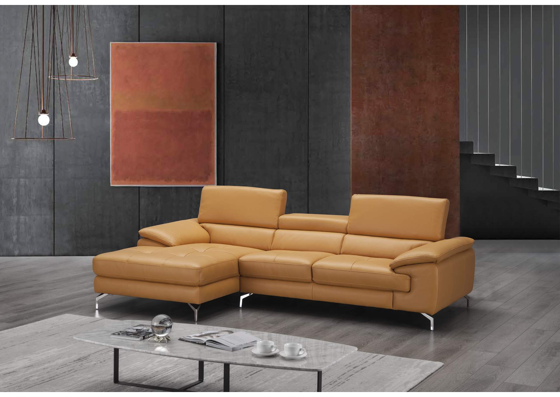 A973B Italian Leather Mini Sectional Left Facing Chaise In Freesia image 5
