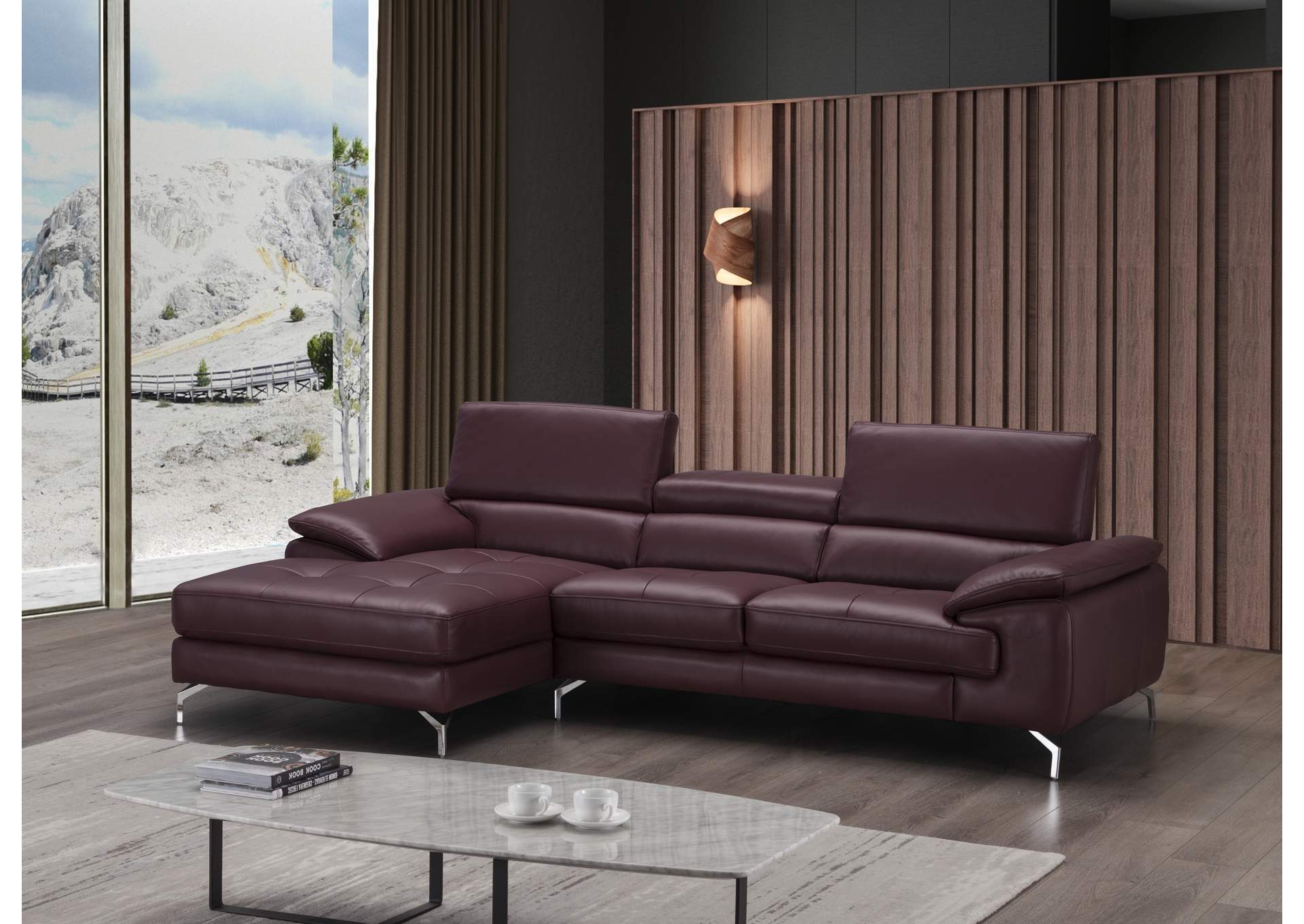 A973B Italian Leather Mini Sectional Left Facing Chaise In Maroon image 5