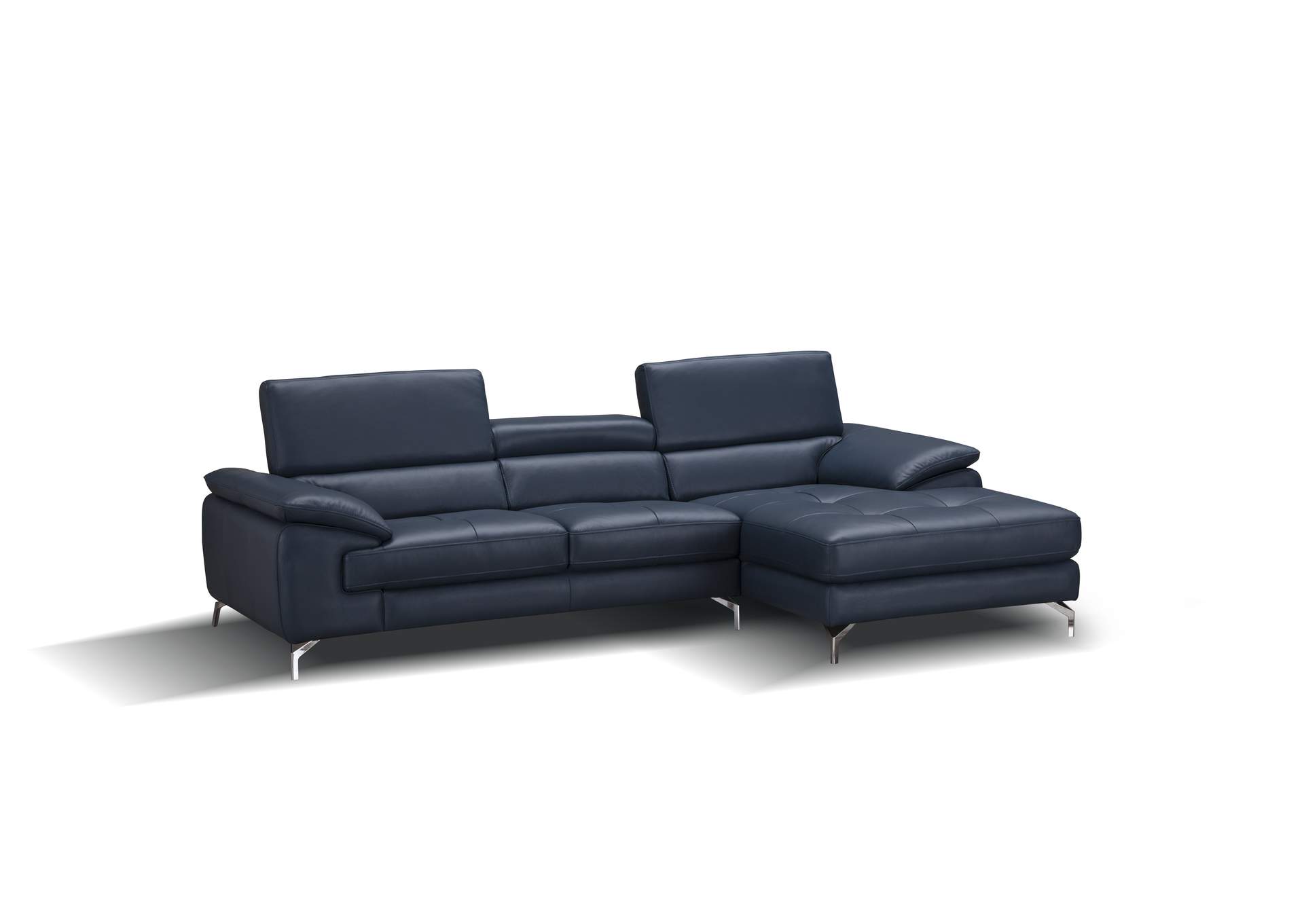 A973B Italian Leather Mini Sectional Right Facing Chaise In Blue image 1