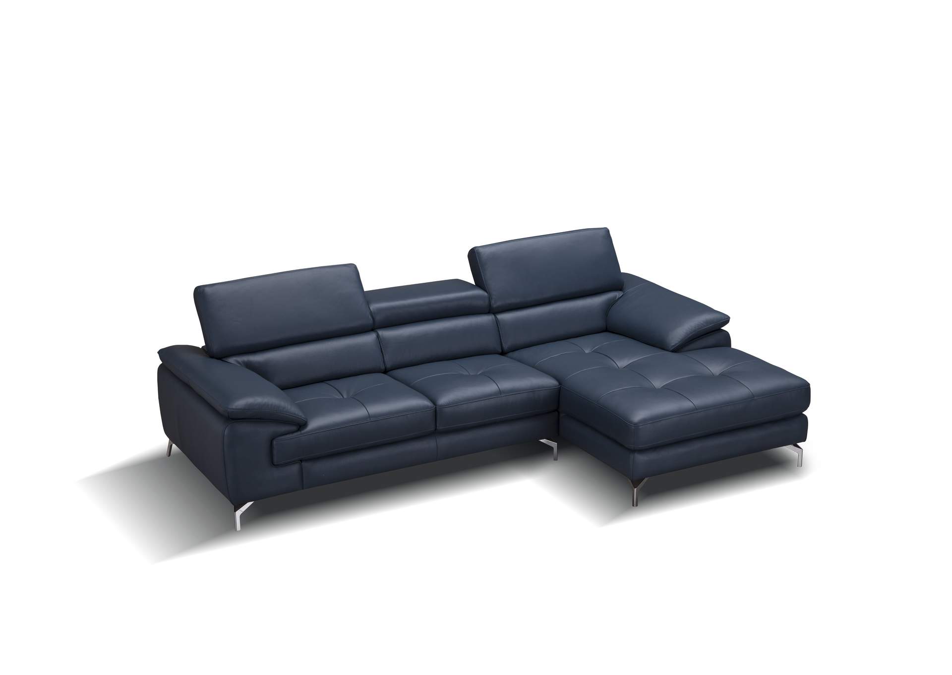 A973B Italian Leather Mini Sectional Right Facing Chaise In Blue image 3