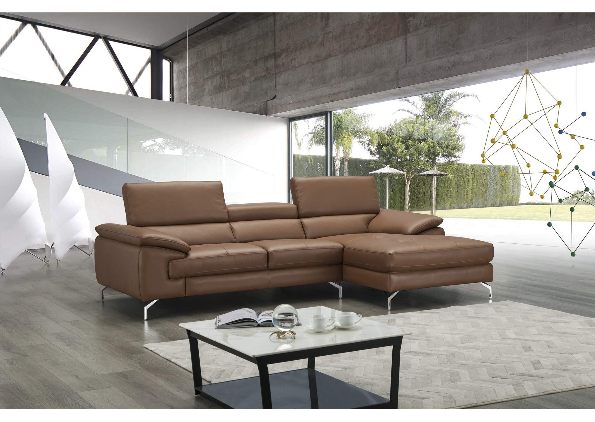 A973B Italian Leather Mini Sectional Right Facing Chaise In Caramel image 6