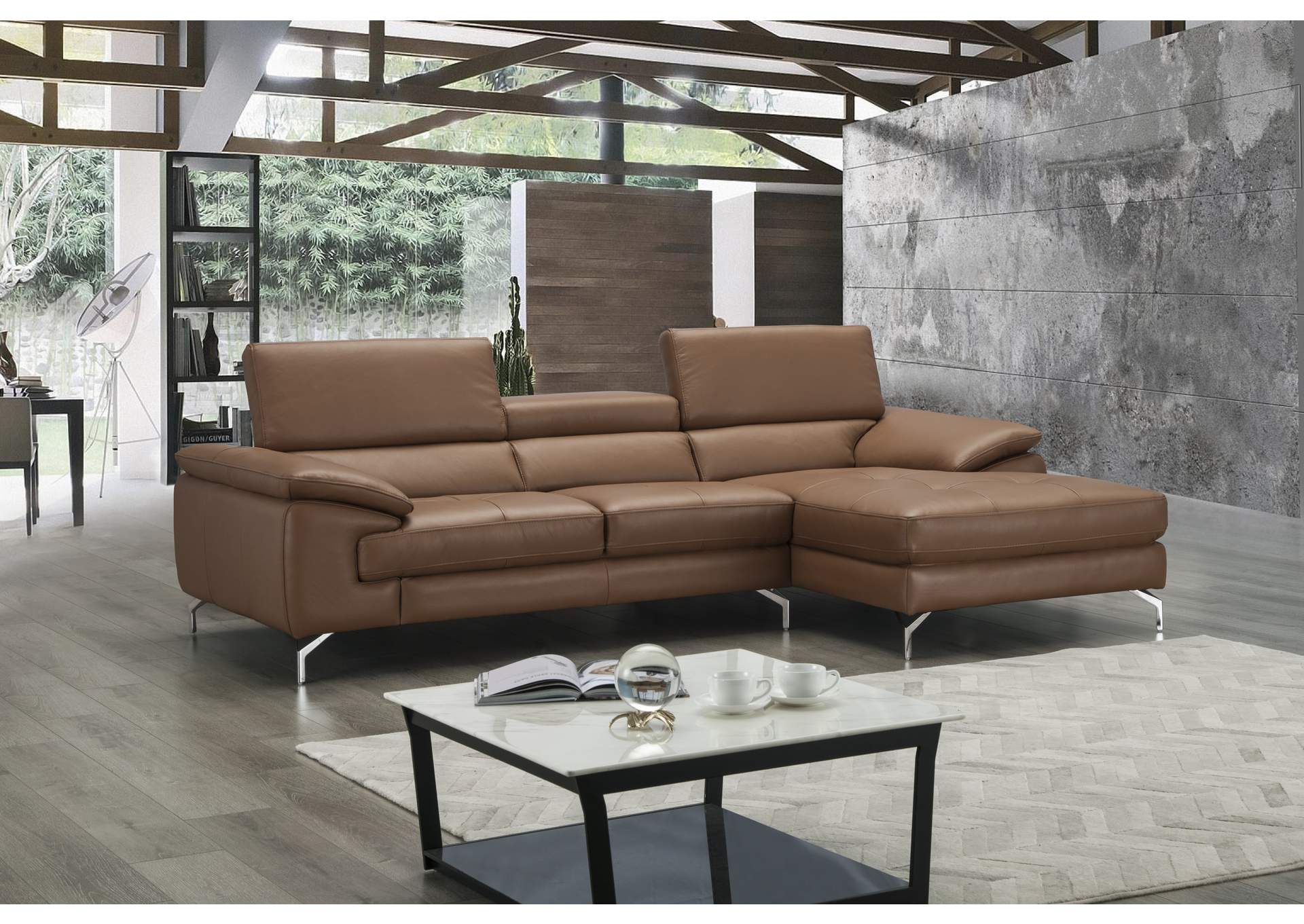 A973B Italian Leather Mini Sectional Right Facing Chaise In Caramel image 7