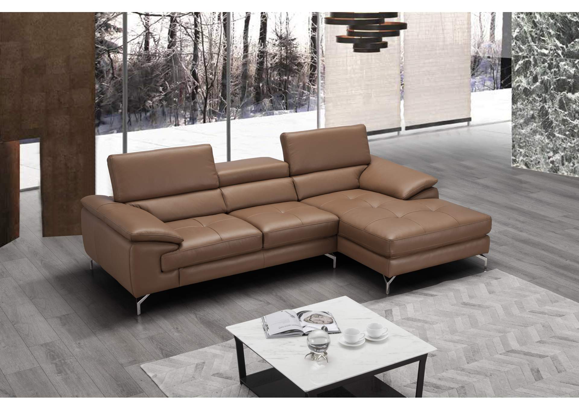 A973B Italian Leather Mini Sectional Right Facing Chaise In Caramel image 8