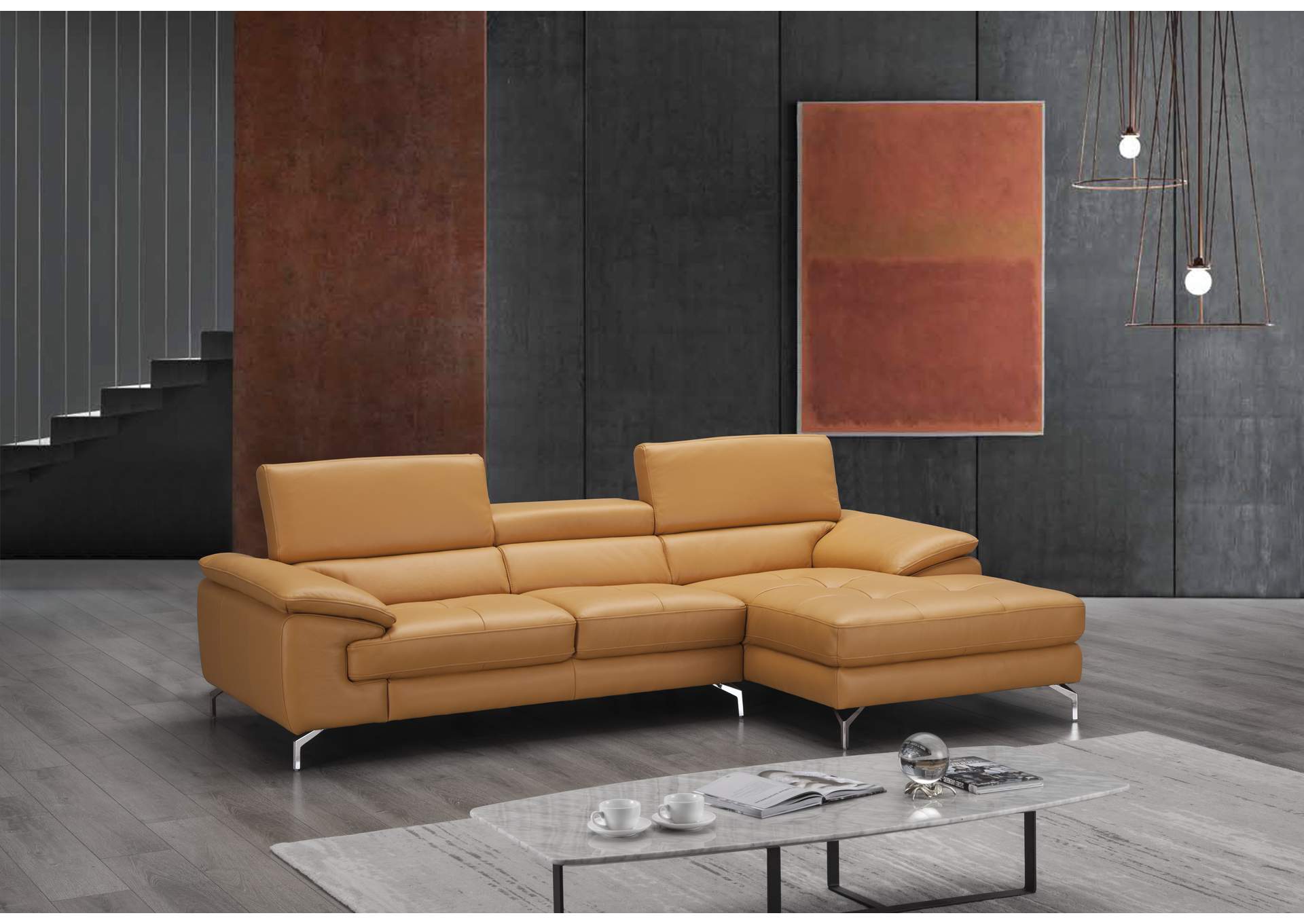 A973B Italian Leather Mini Sectional Right Facing Chaise In Freesia image 5