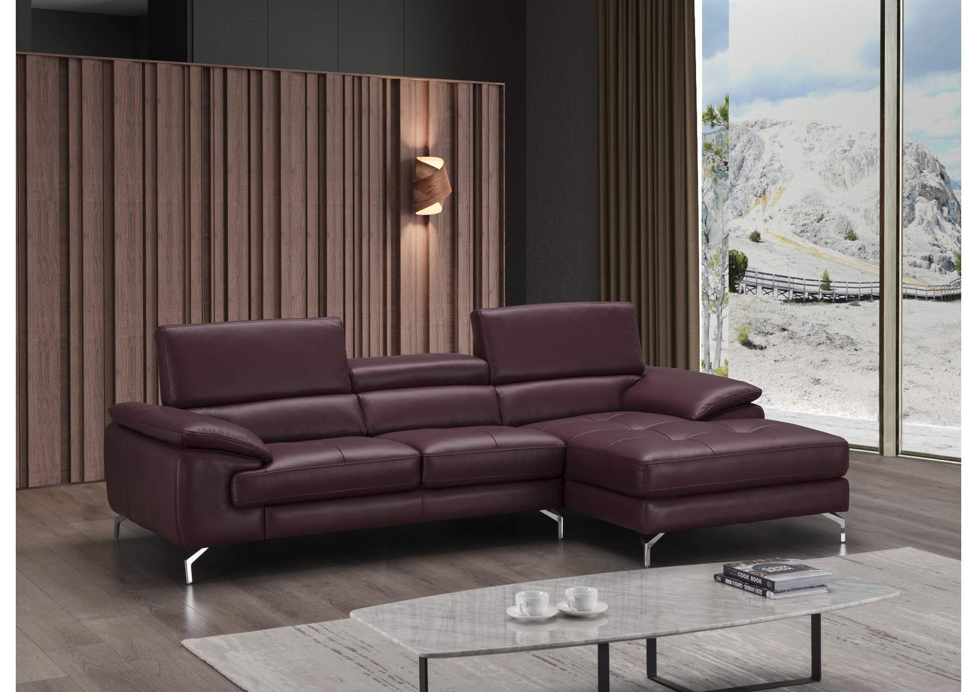 A973B Italian Leather Mini Sectional Right Facing Chaise In Maroon image 5
