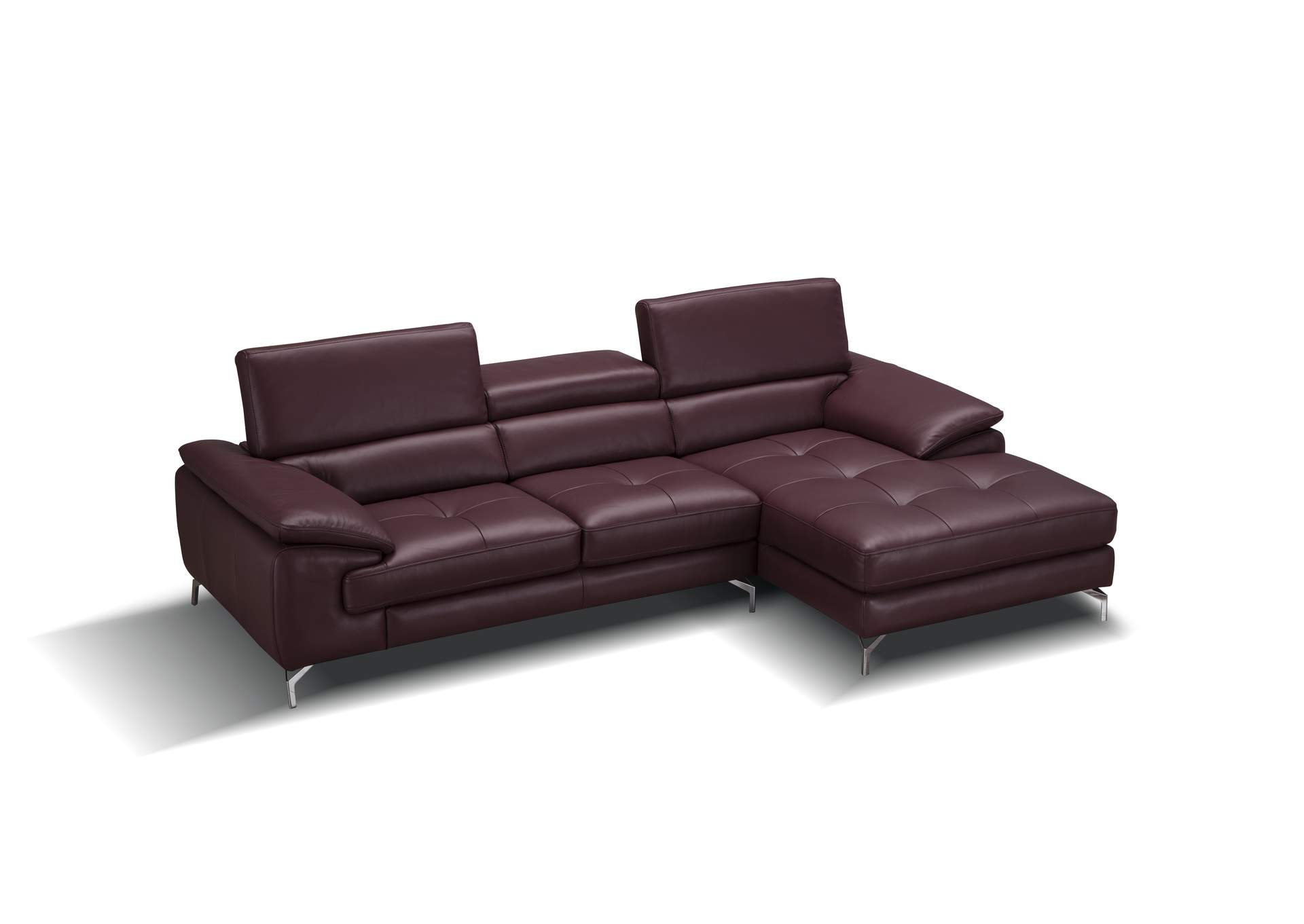A973B Italian Leather Mini Sectional Right Facing Chaise In Maroon image 3