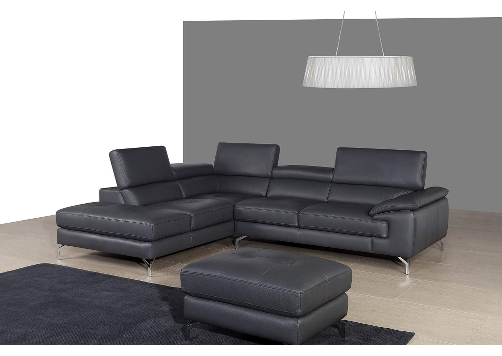 A973 Italian Leather Left Facing Chaise In Grey image 1