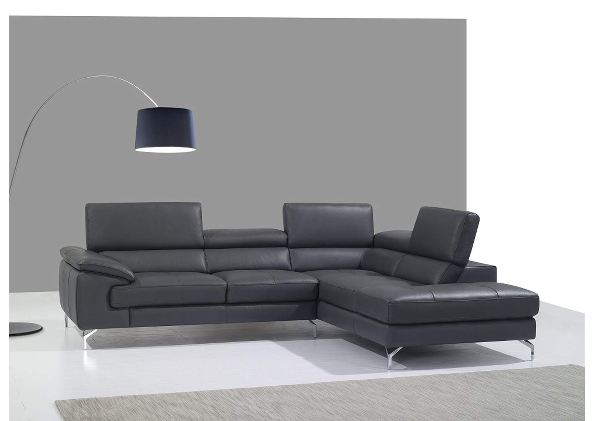 A973 Italian Leather Right Facing Chaise In Grey image 1