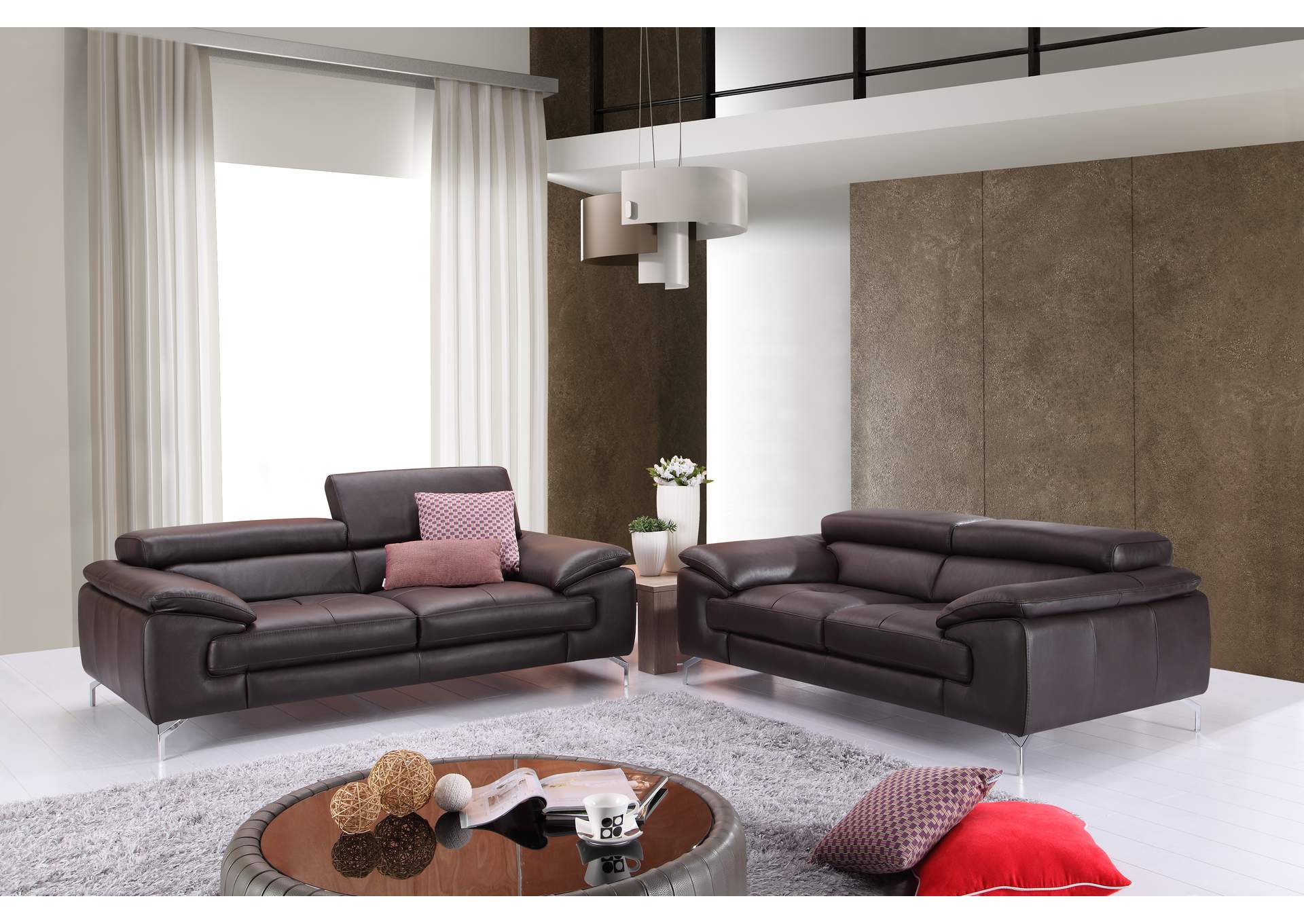 A973 Italian Leather Sofa In Coffee image 1