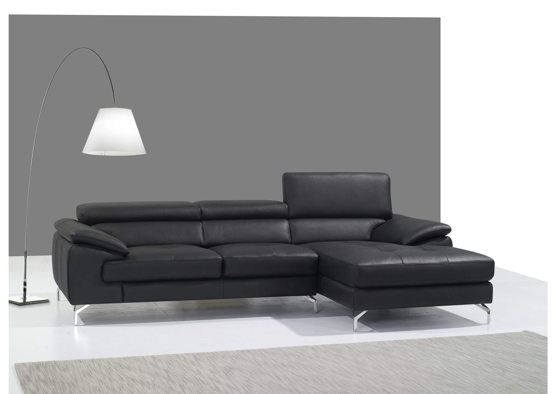 A973B Italian Leather Mini Sectional Right Facing Chaise In Black image 1