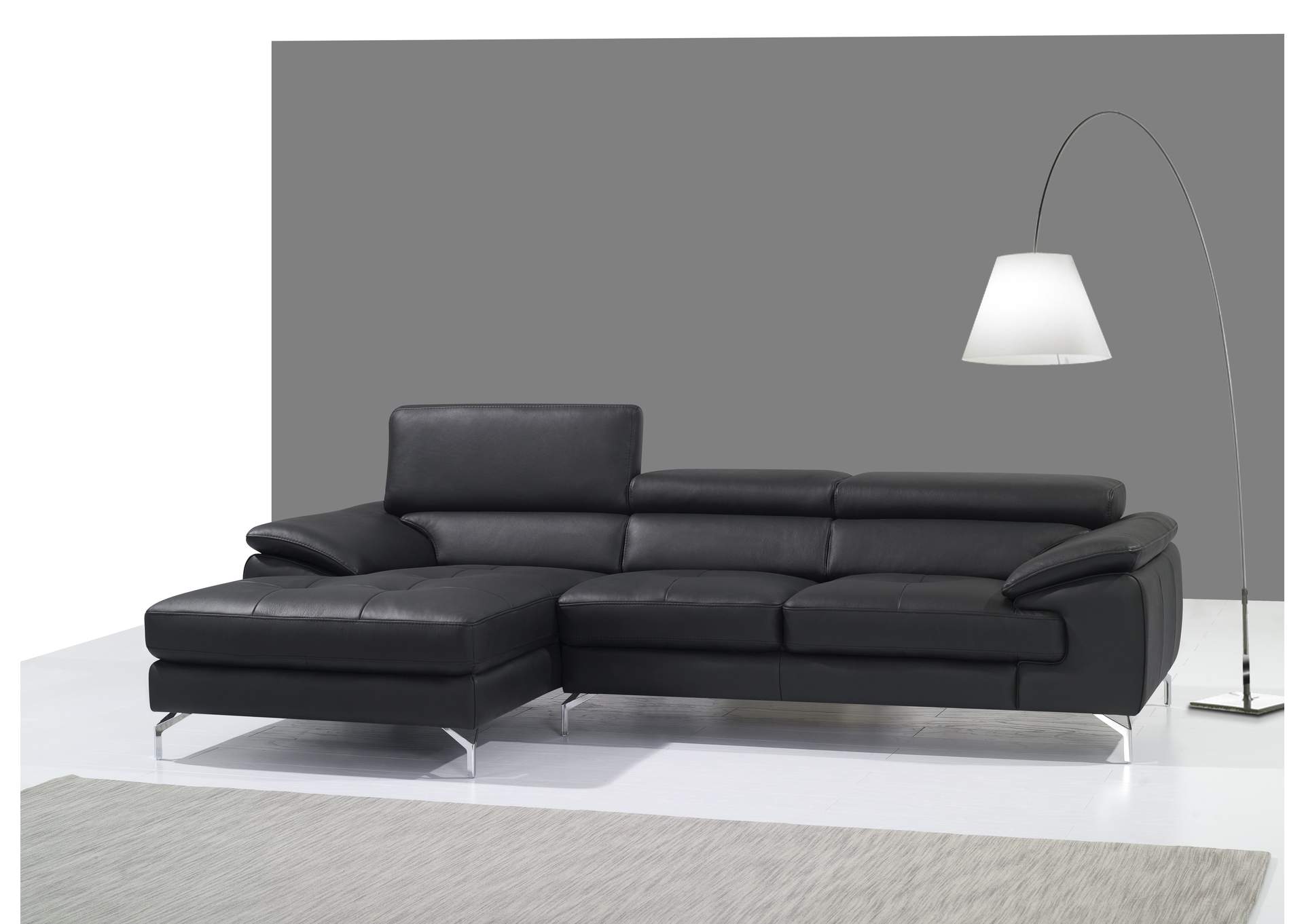 A973B Italian Leather Mini Sectional Left Facing Chaise In Black image 1