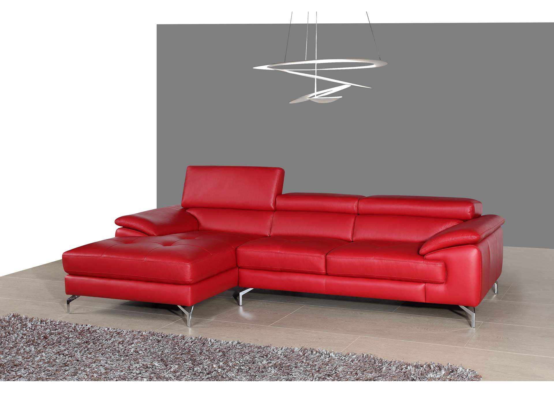 A973B Italian Leather Mini Sectional Left Facing Chaise In Red image 1