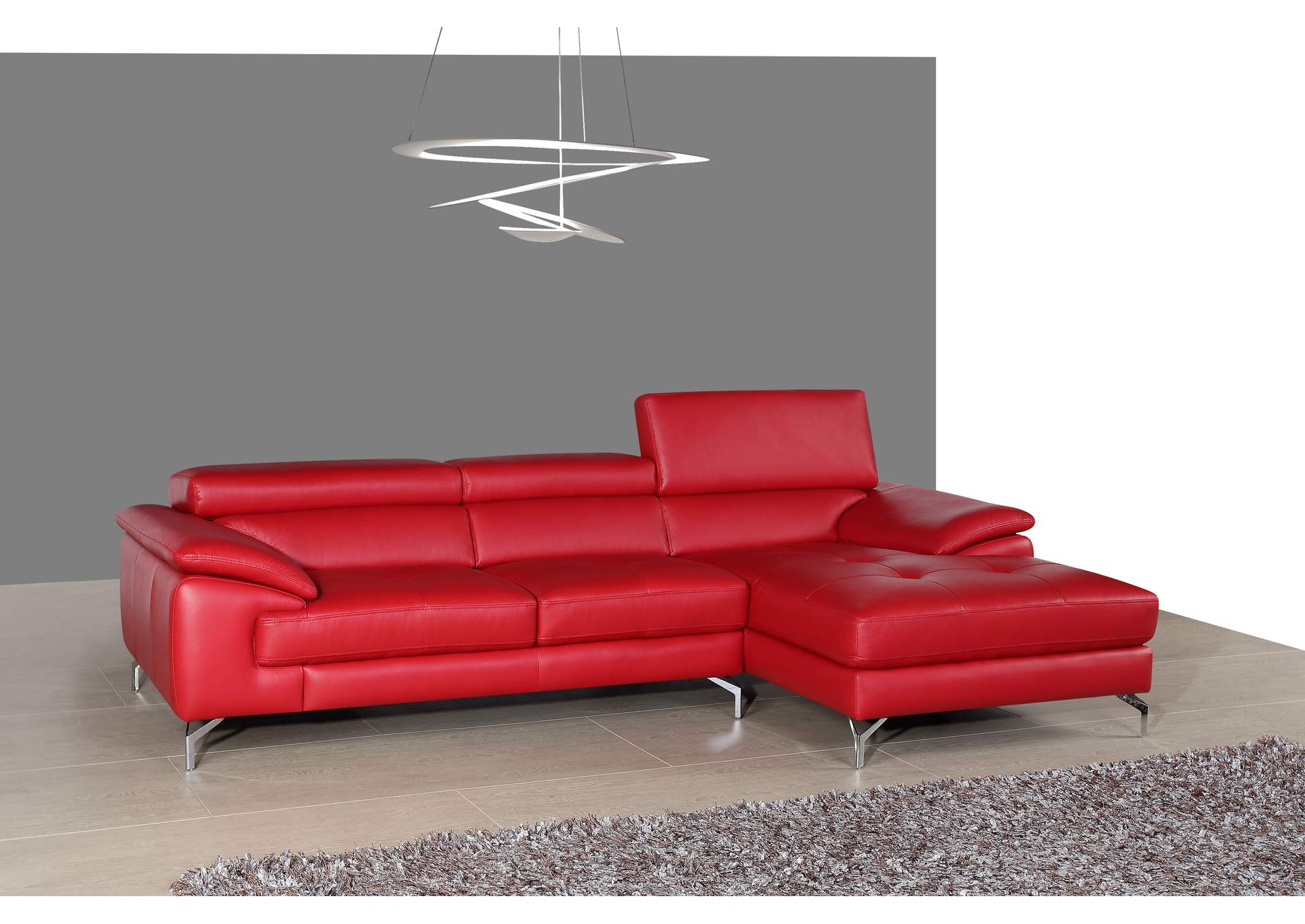 A973B Italian Leather Mini Sectional Right Facing Chaise In Red image 1