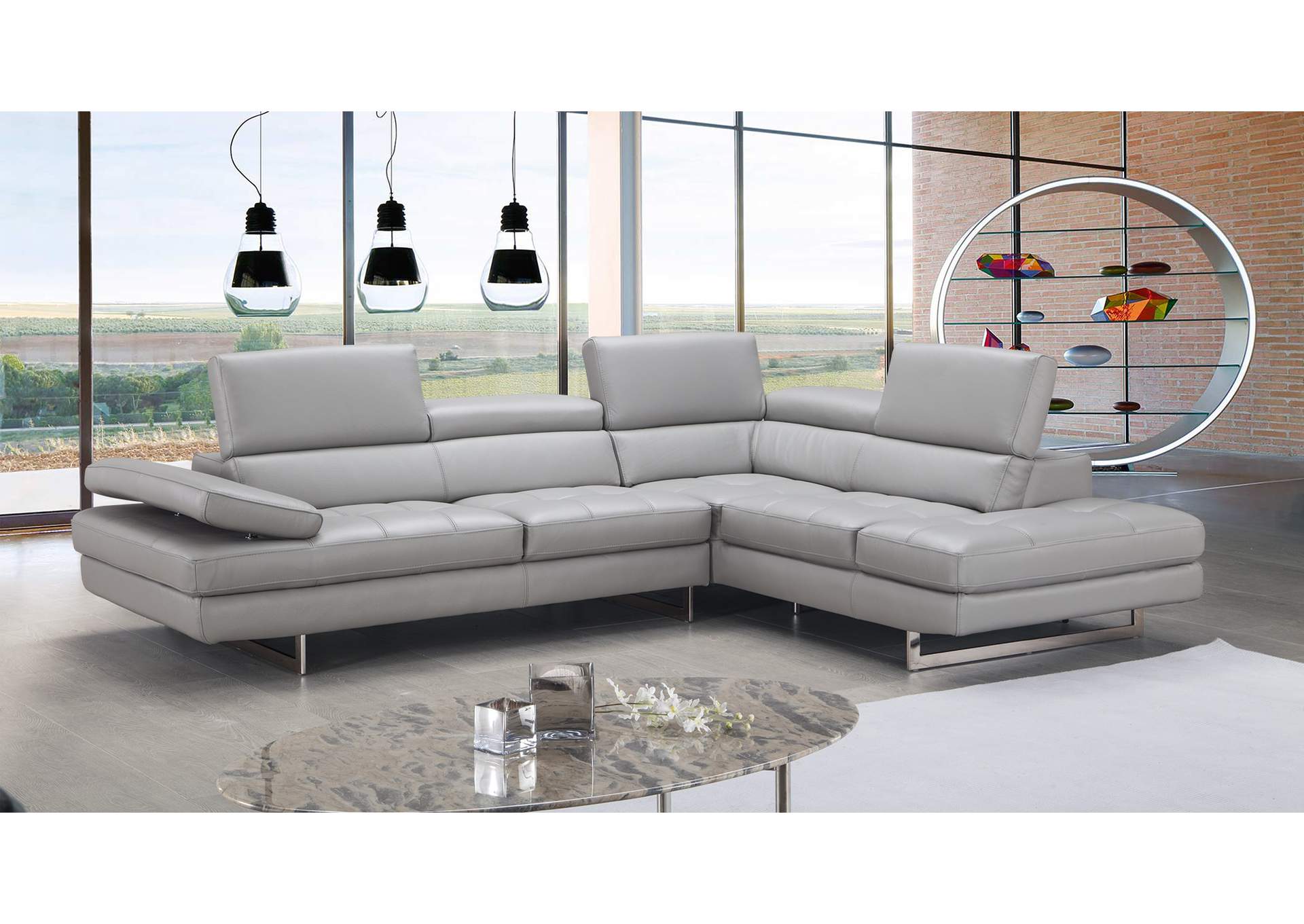 A761 Italian Leather Sectional Light Grey In Right Hand Facing image 5
