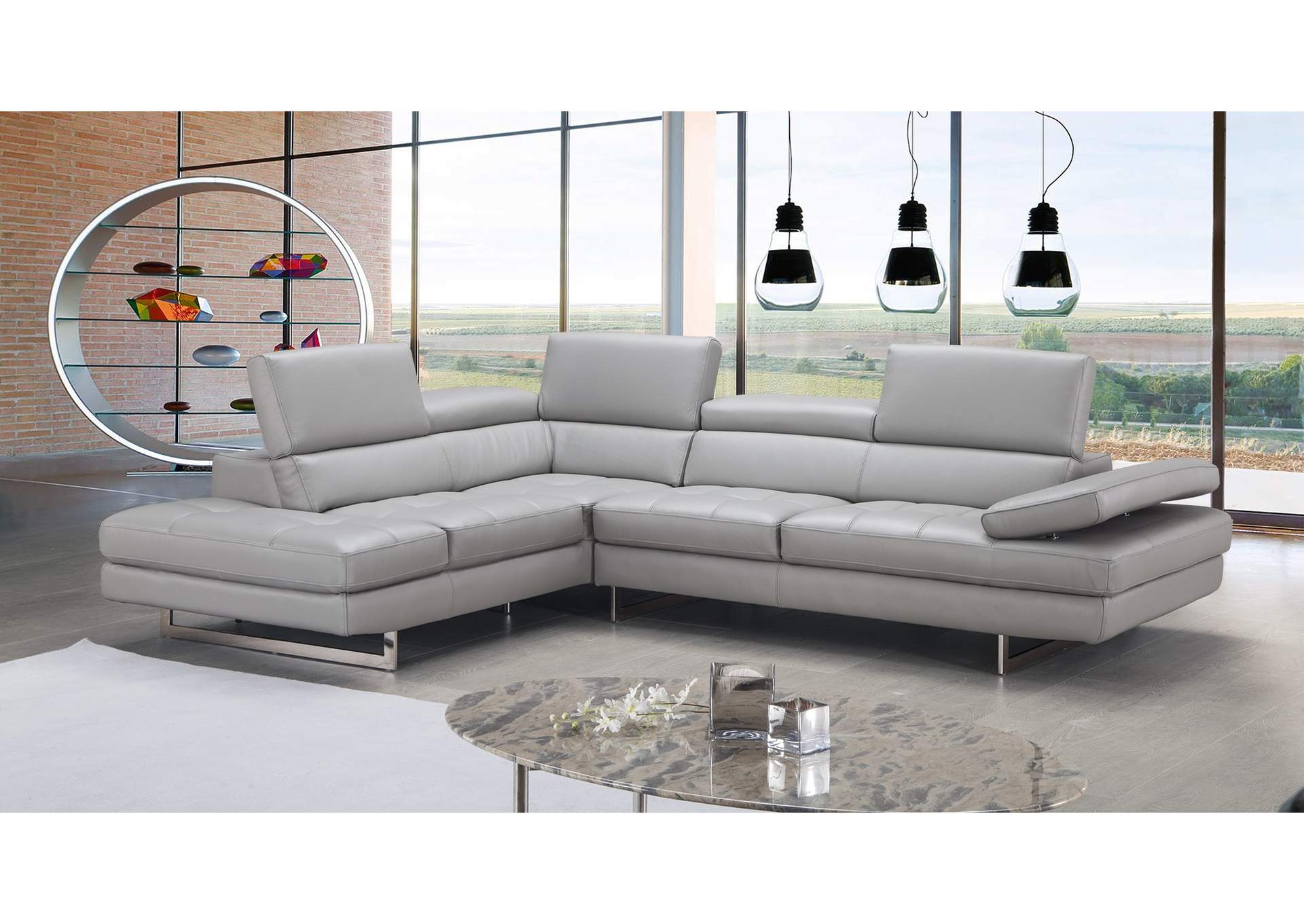 A761 Italian Leather Sectional Light Grey In Left Hand Facing image 1