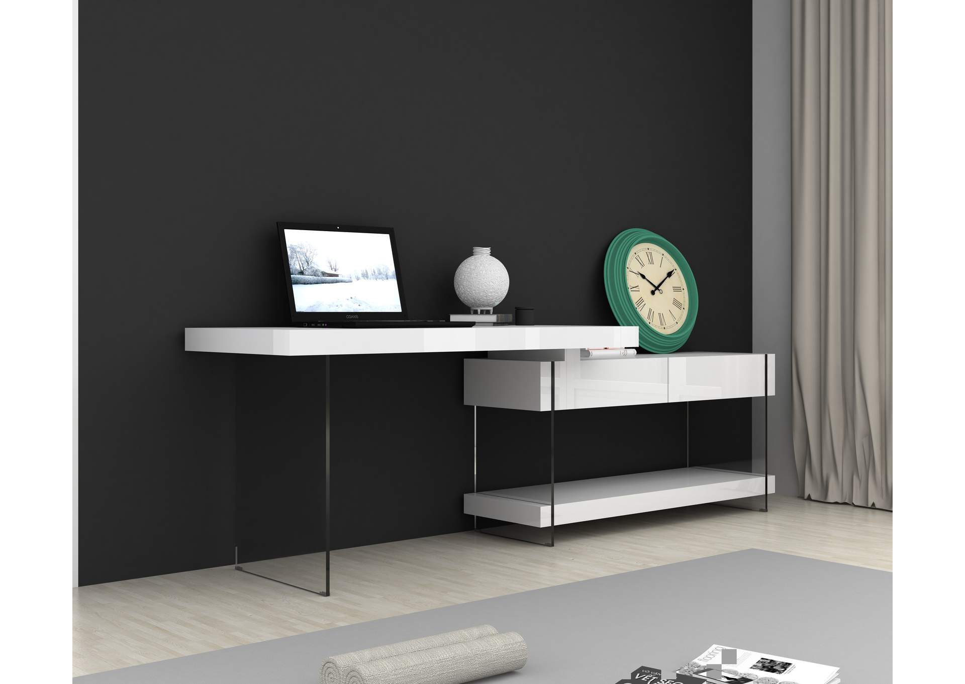 Cloud Desk White High Gloss image 11