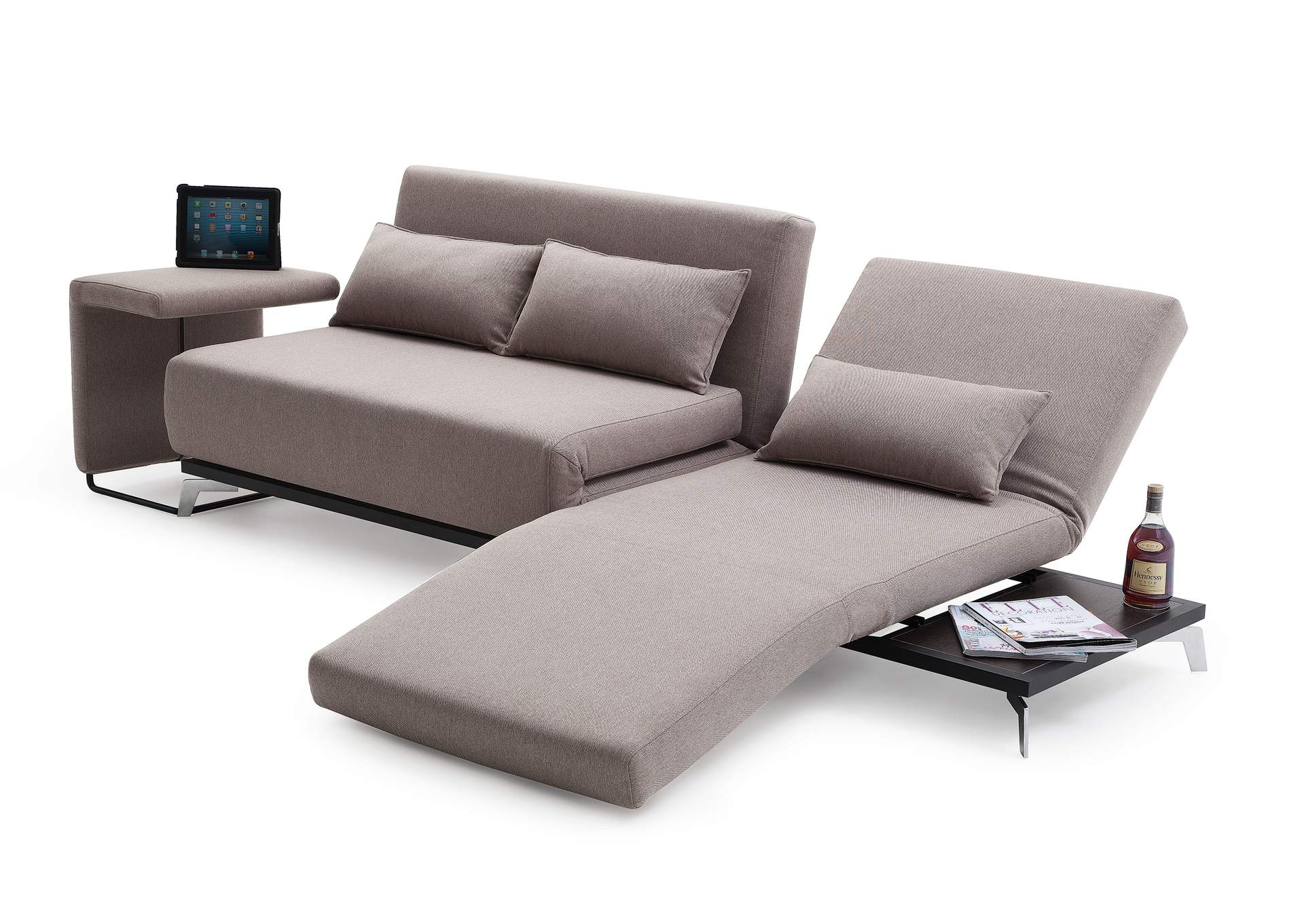 Premium Sofa Bed End Table Jh033 In Beige Fabric image 1