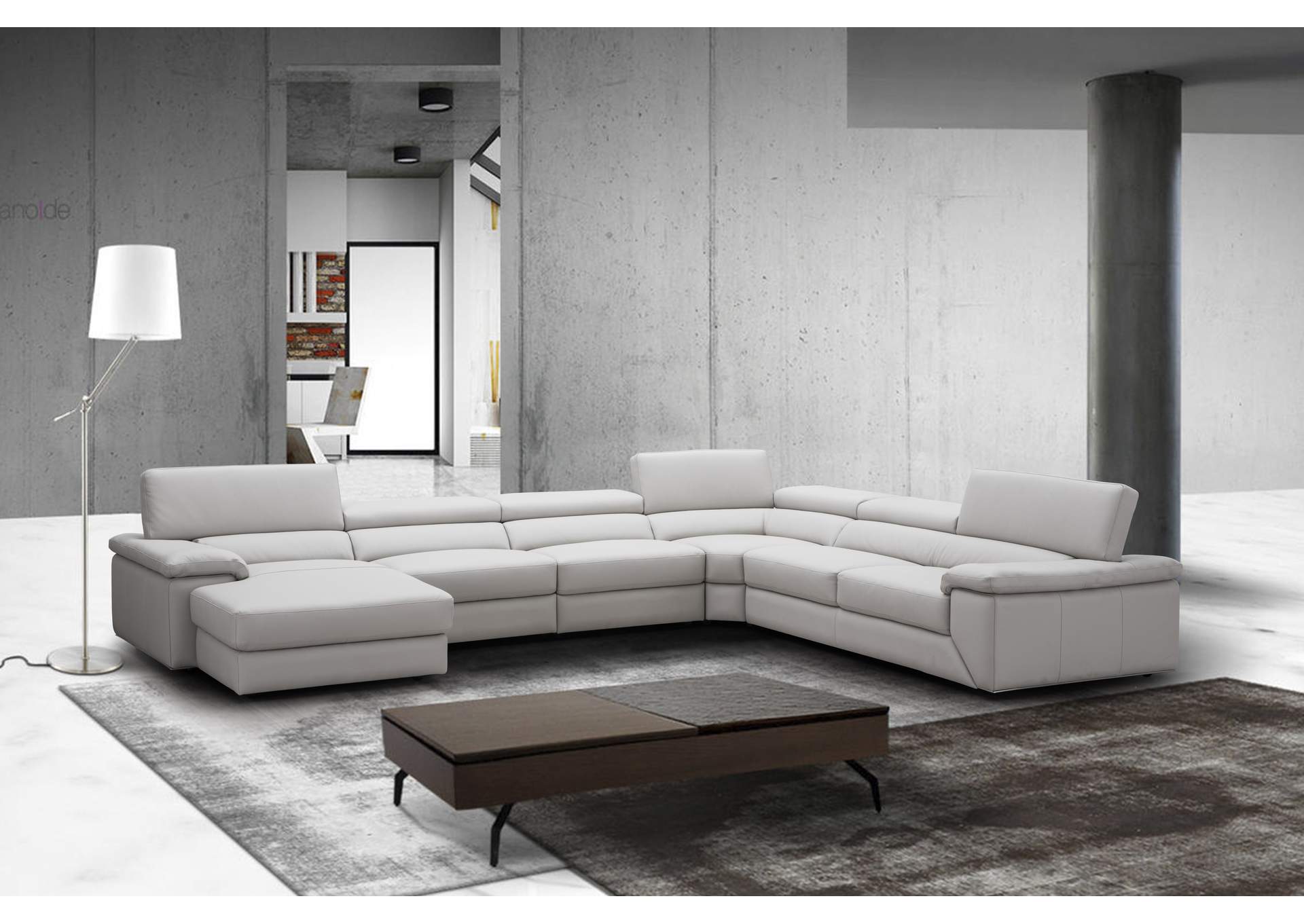 Kobe Left Facing Leather Sectional In Silver Grey image 1