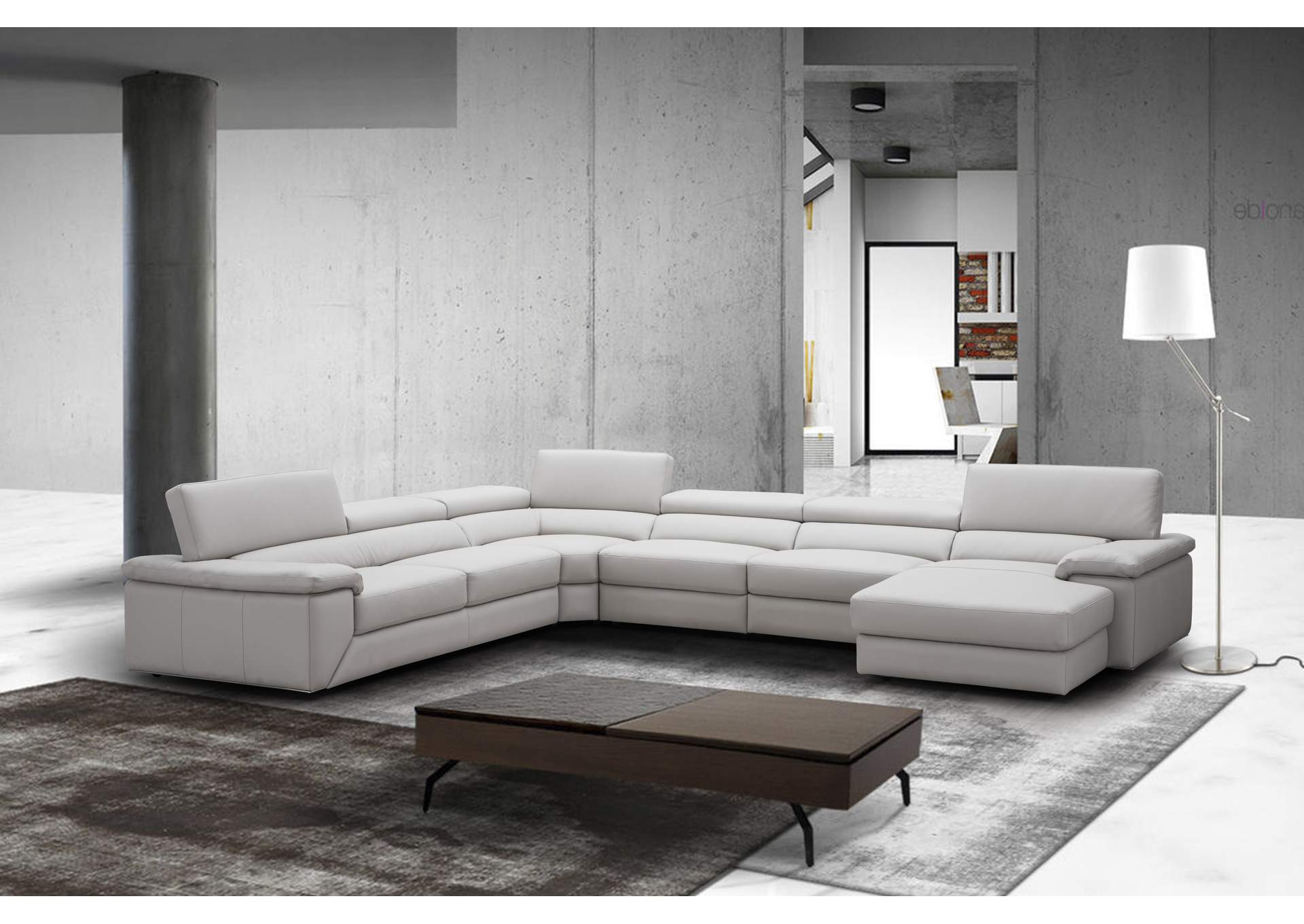 Kobe Right Facing Leather Sectional In Silver Grey image 1