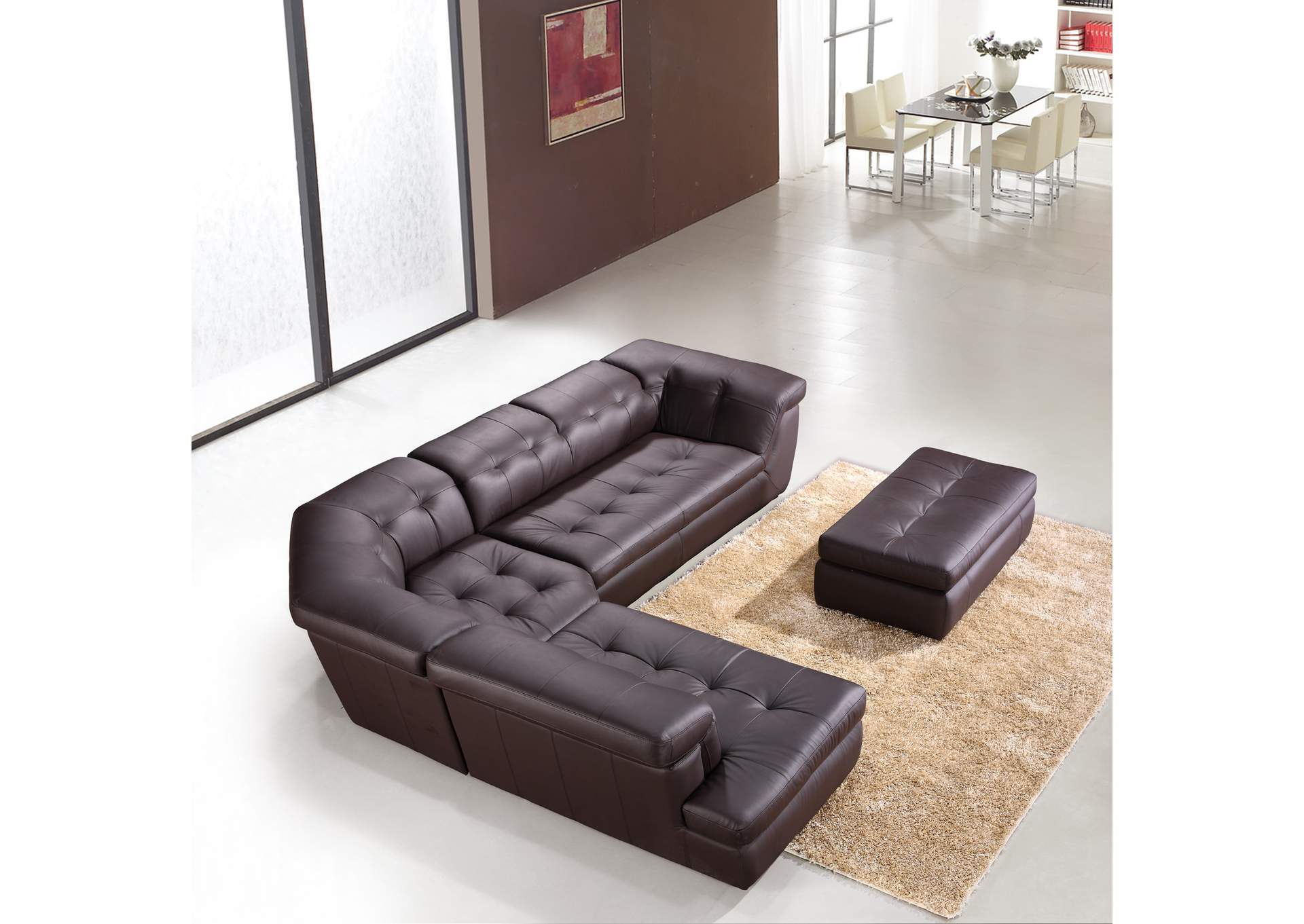 397 Italian Leather Sectional Chocolate Color In Left Hand Facing image 3